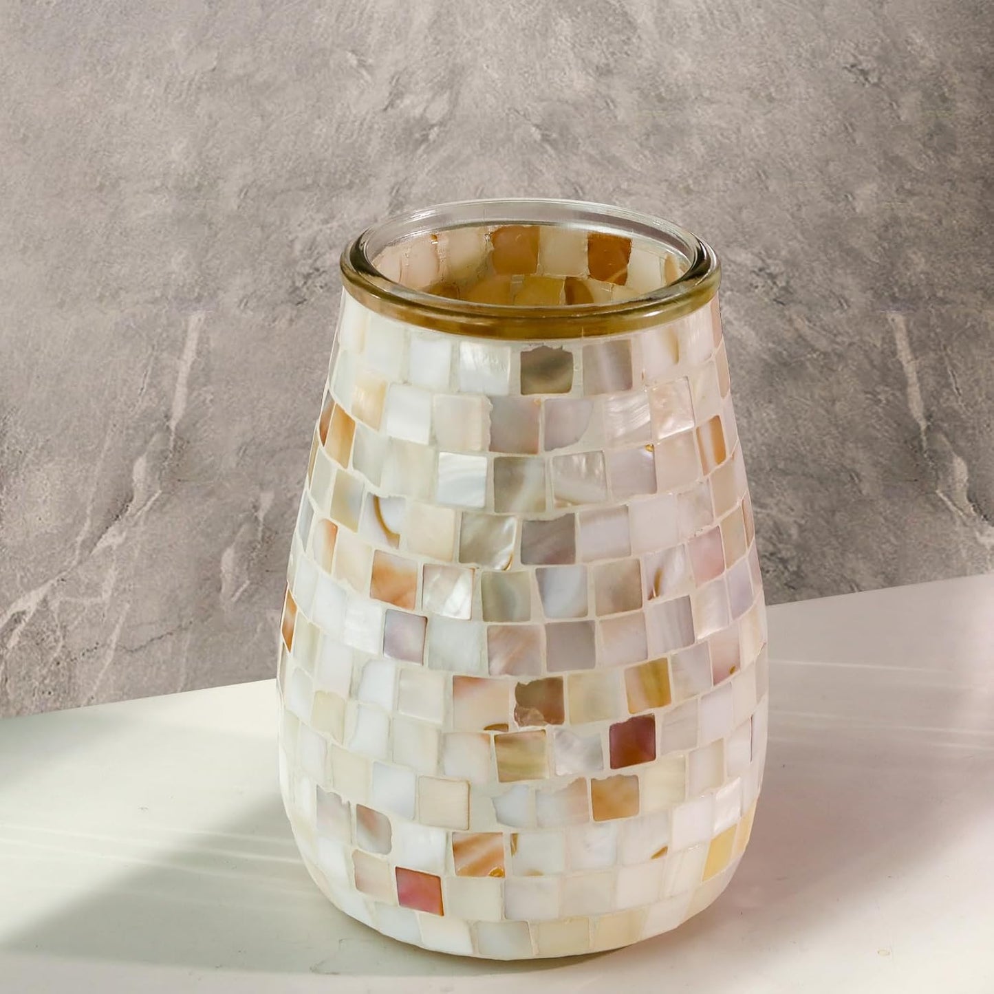 WDHODEC Natural Shell Toilet Brush and Holder Set Mosaic Glass, Stainless Steel Toilet Scrubber Brush, Decorative Toilet Bowl Brush and Holder, Luxury Bathroom Accessories