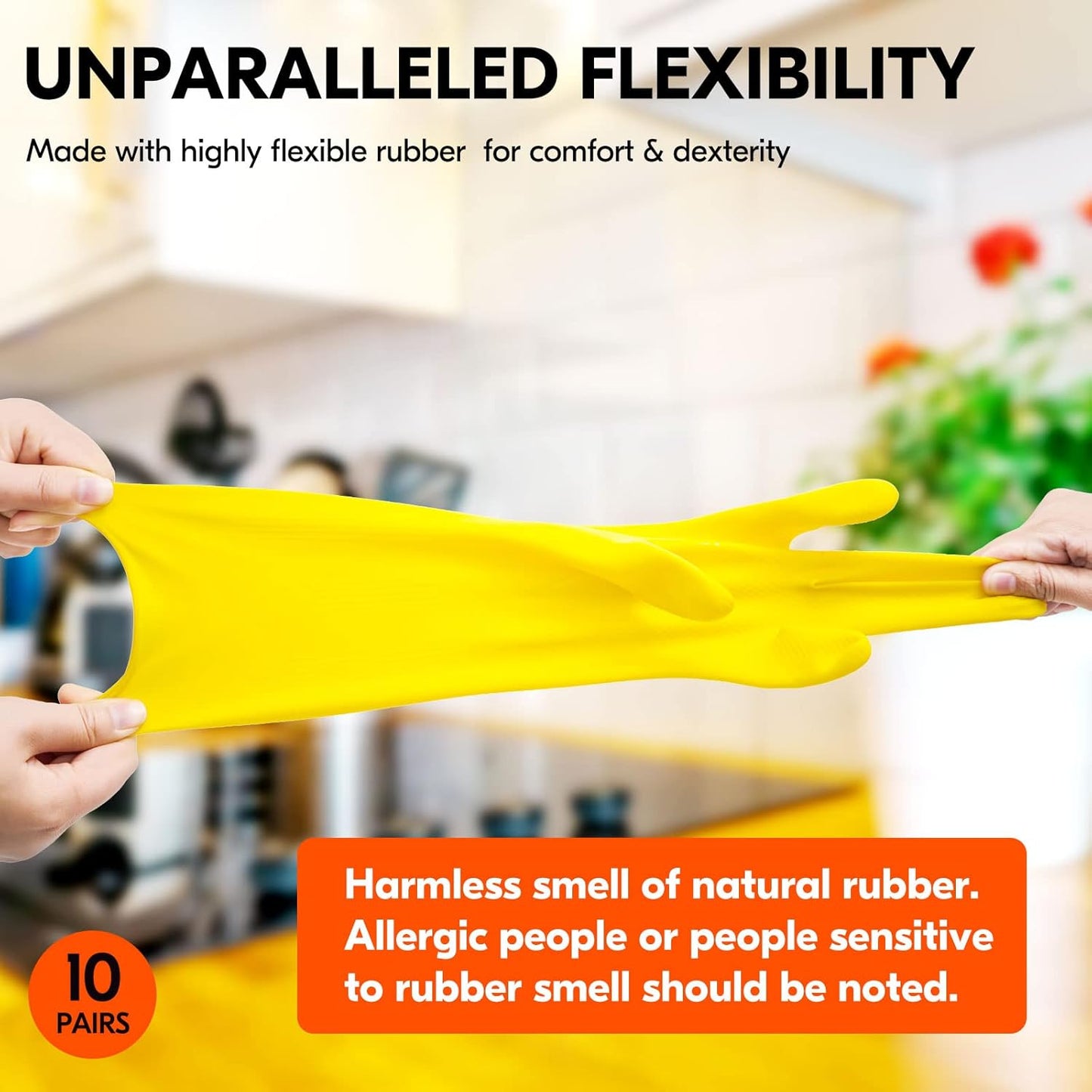 Vgo... 10-Pairs Reusable Household Gloves, Rubber Dishwashing gloves, Extra Thickness, Long Sleeves, Kitchen Cleaning, Working, Painting, Gardening, Pet Care (Size S, Yellow, HH4601)