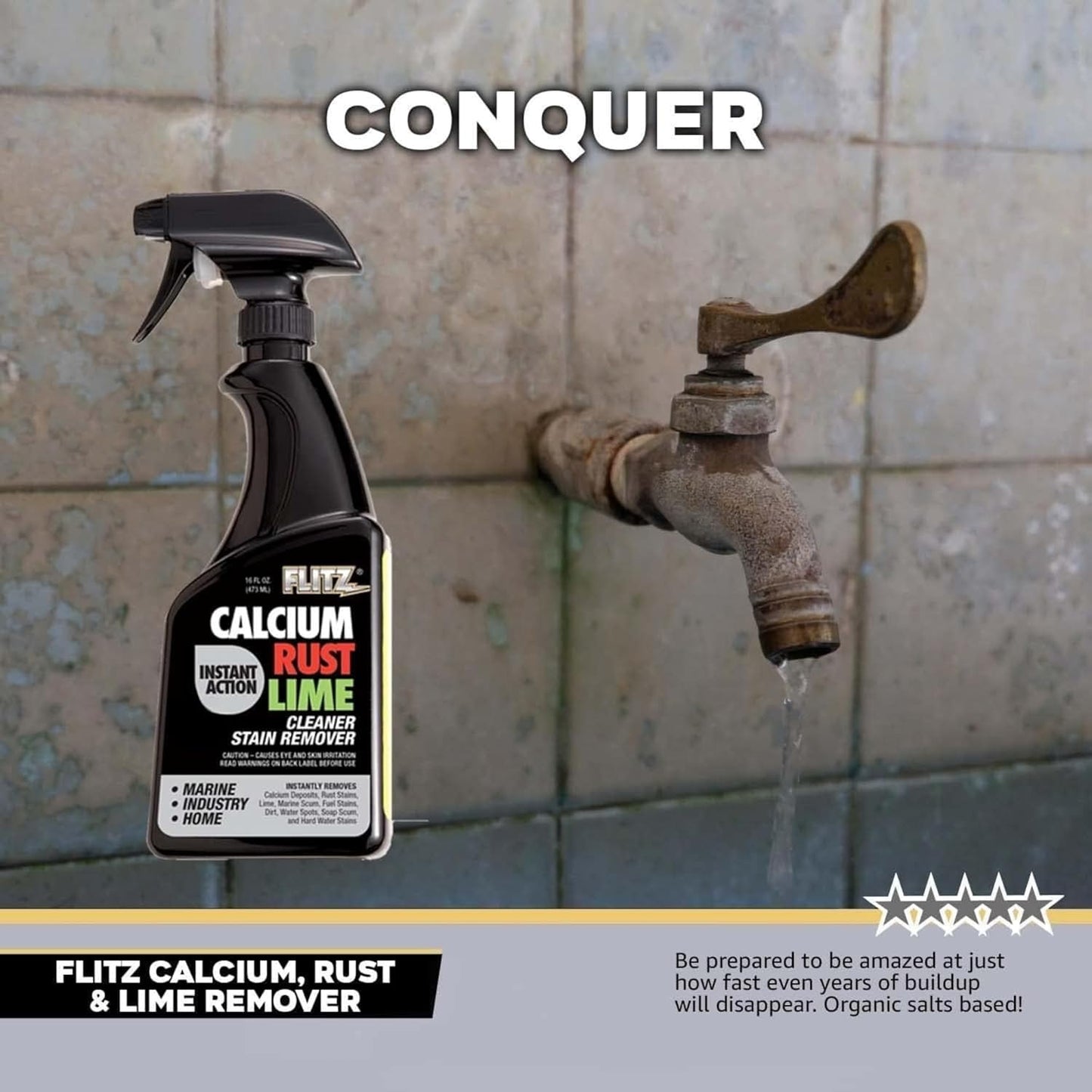 Flitz Calcium, Rust, & Lime Remover - 16oz Bottle of USA-Made Limescale Remover for Toilets, Showers, and More - Powerful Spray that Instantly Eliminates Tarnish, Grease, and Other Grime (6 Pack)