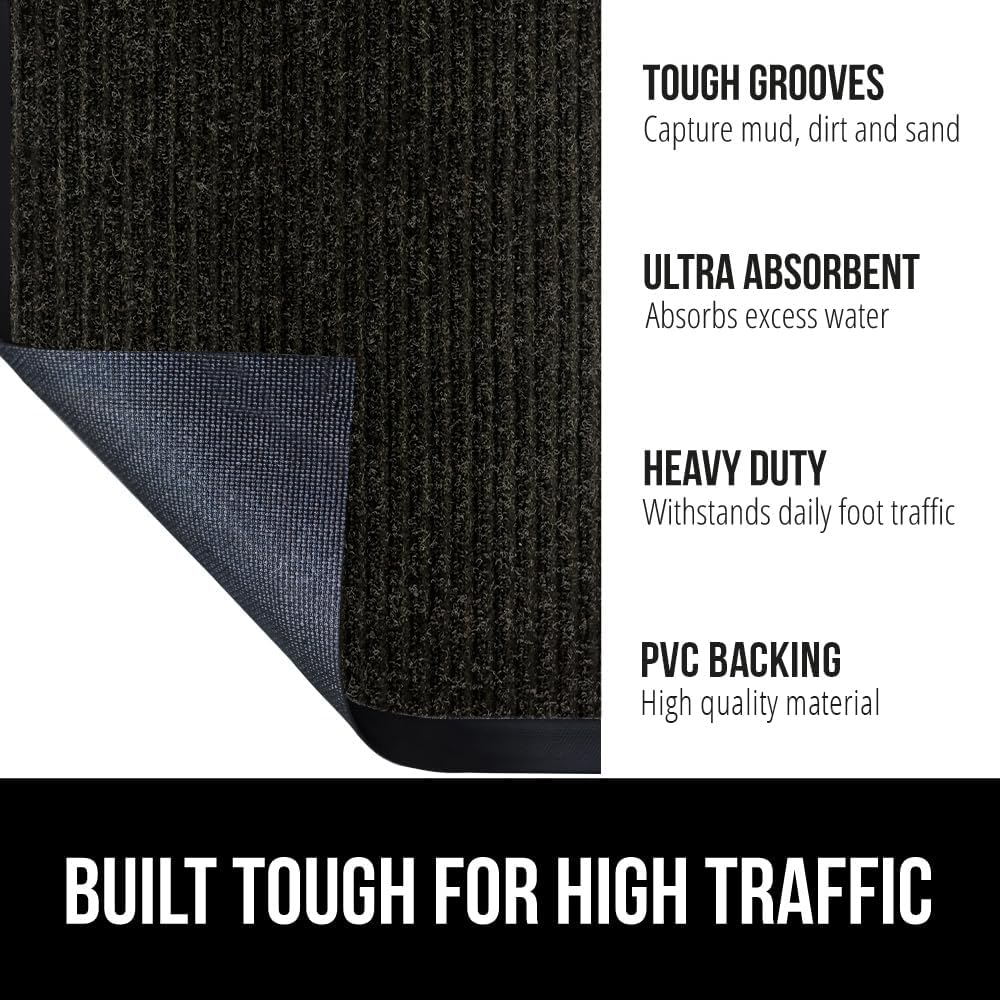 GORILLA GRIP Traffic Guard Door Mat, 59x24, Heavy Duty Welcome Mats, Commercial Office Space Doormat, Waterproof, Fade Resistant, Strong Rubber Backing, Low Profile, Shoe and Boot Scraper, Jet Black