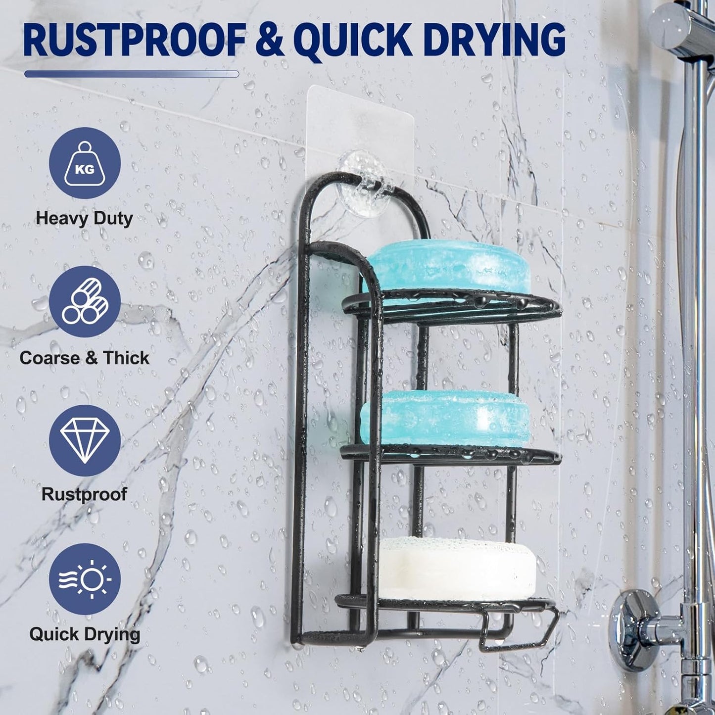 3-Tier Shower Soap Shampoo Bar Holder, Self Adhesive & Freestanding Draining Bathroom Soap Dish Caddy for Bathroom Wall Accesories Decor