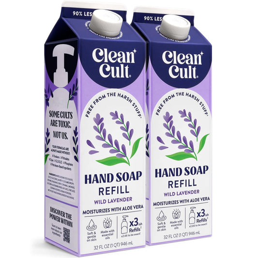 Cleancult Liquid Hand Soap Refills - Moisturizes Dry & Sensitive Skin - Made with Aloe Vera & Lavender Essential Oils - Wild Lavender - Eco Friendly - Paper-Based Packaging - 32 oz/2 Pack