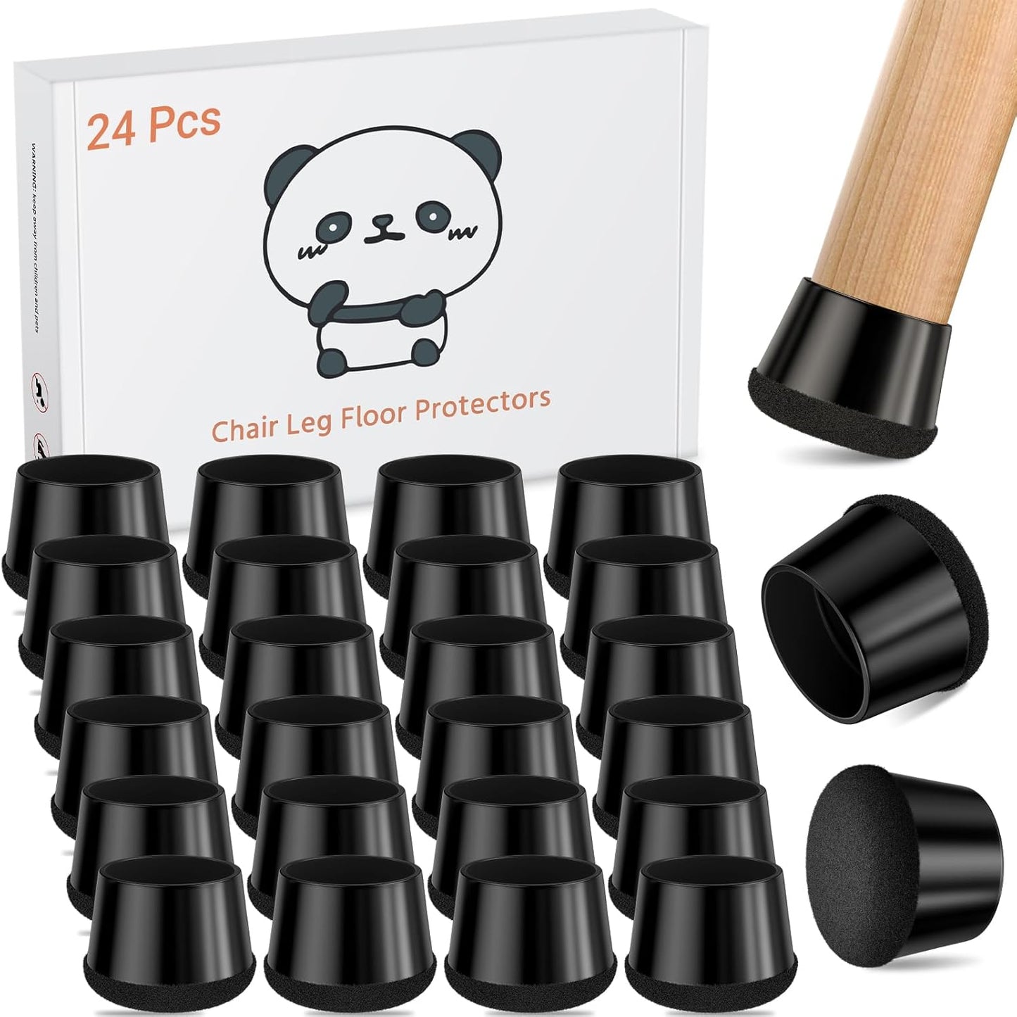 Meldel 24 PCS Silicone Chair Leg Floor Protectors Large (1.2"-1.4") Rubber Felt Furniture Pads Chair Legs Caps/Covers for Hardwood Floors, Tile from Scratches & Reduce Noise - Round, Black
