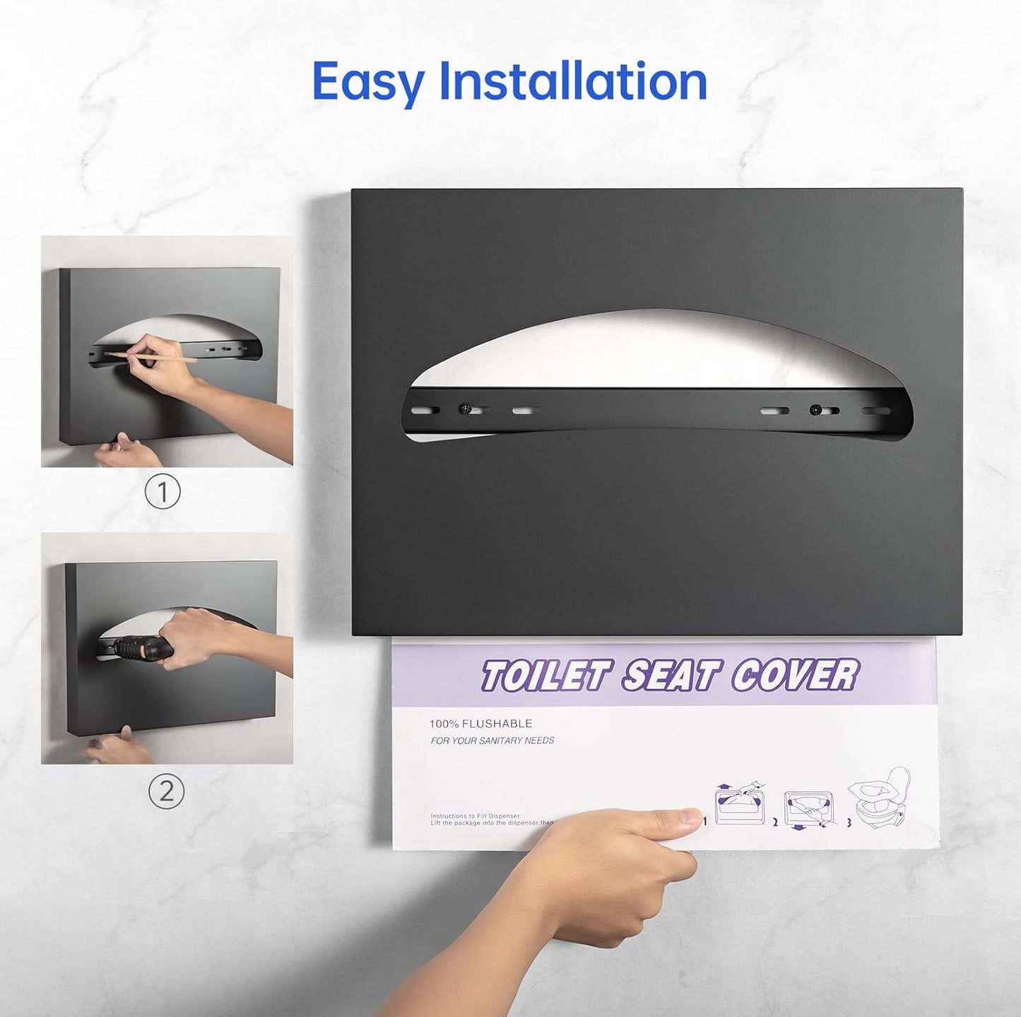 Toilet Seat Cover Dispenser Wall Mounted Stainless Steel Matte Black