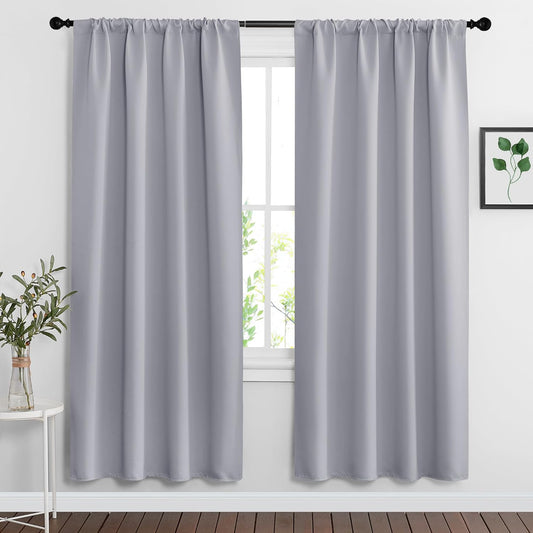 RYB HOME Curtains for Bedroom 72 inches Long, Blackout Thermal Insulating Window Treatment Drapes for Living Room Bathroom Basement Laundry Classroom, W 34 x L 72, Silver Grey, 2 Panels