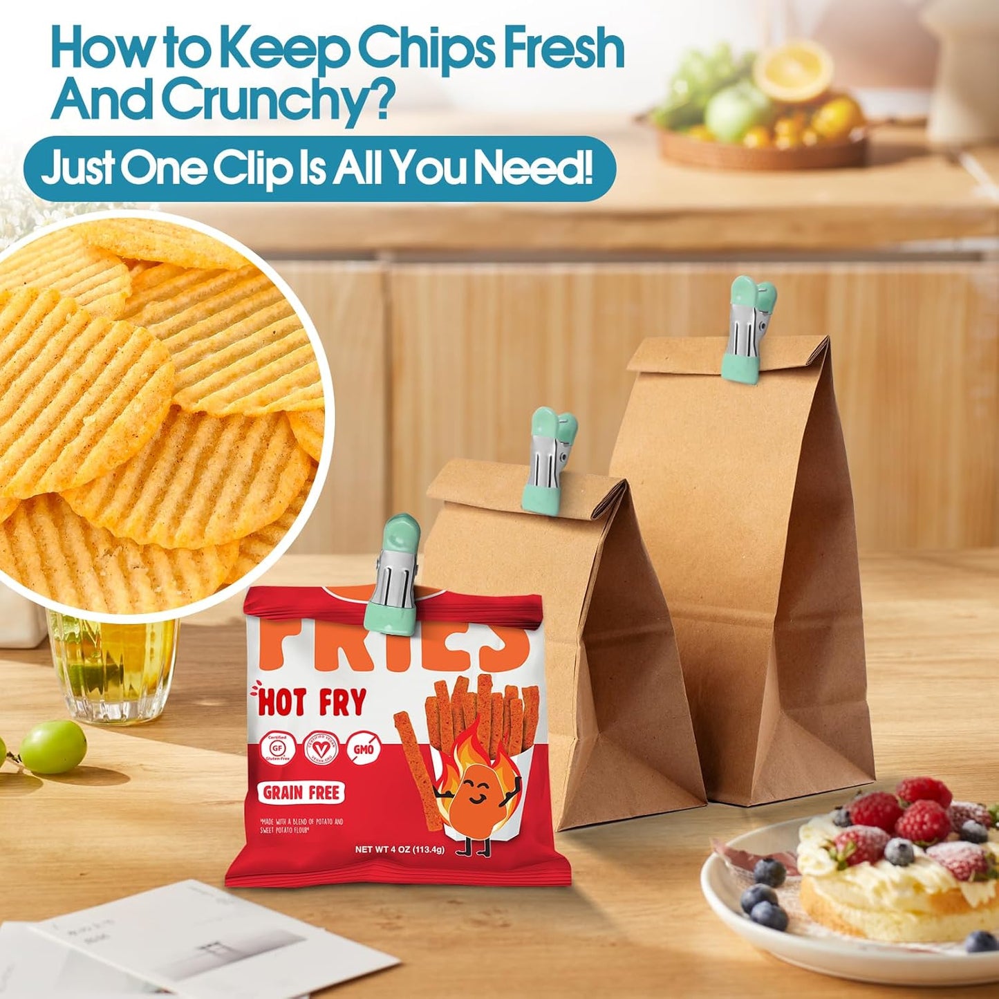 Clothes Pins Heavy Duty 30 Pack - 2.17 Inch Metal Chip Clips, Clothespins for Photo Drying Clothesline Laundry Sock, Bag Clips for Food Kitchen Stainless Steel with Rubber, Light Green