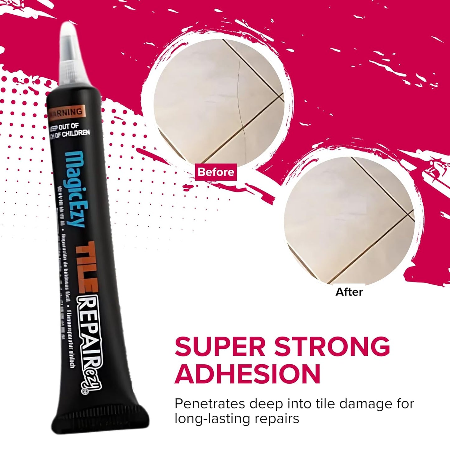 MagicEzy Tile RepairEzy (Light Gray/White Kit) - Porcelain Tile Repair Kit - Fix Cracked or Chipped Ceramic Tiles Fast - Thick Structural Repair Filler, Putty and Adhesive for Tiles