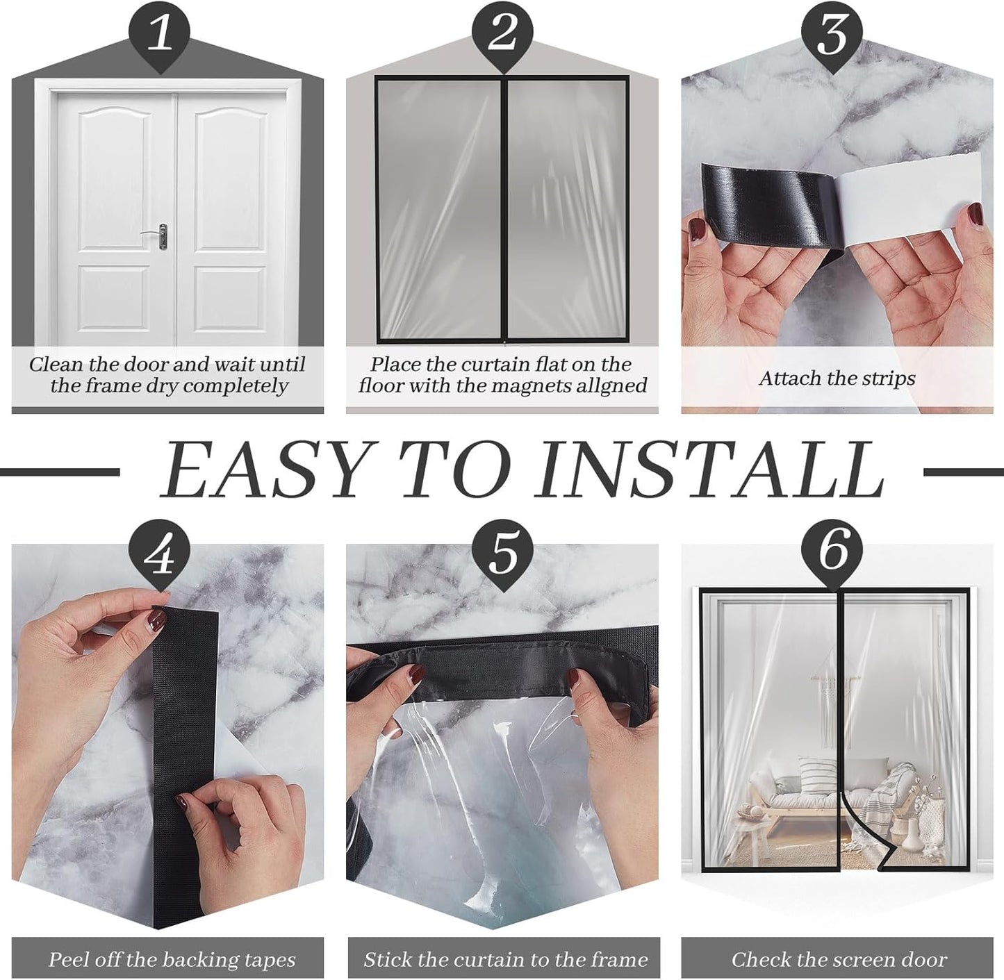 Amylove Zipper 72 x 80 Inch Dust Barrier Door Kit Construction Door Barrier 6 x 6.7 ft Reusable Plastic Curtain Cover Containment Standard Doorway Temporary Wall Screen Sheeting for Bathroom Hallway