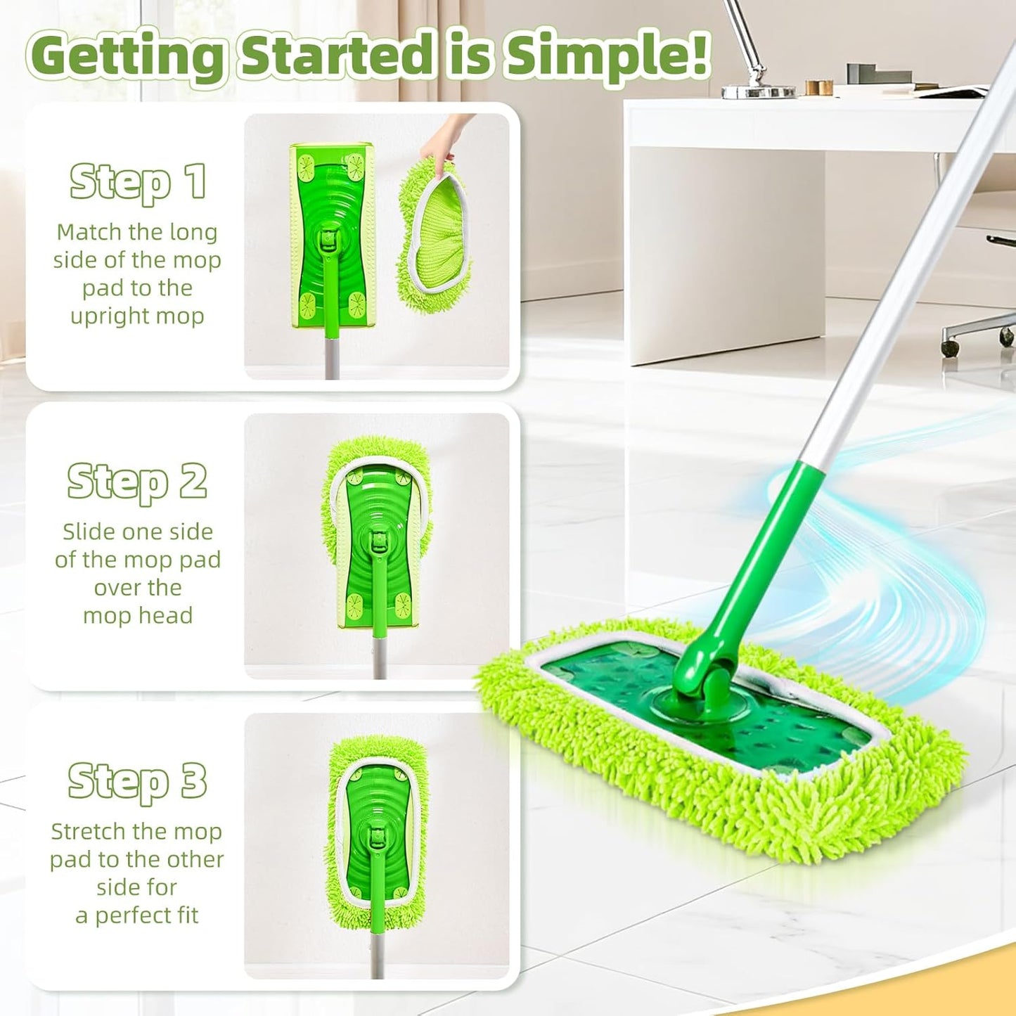 Reusable Microfiber Mop Pads Compatible with Sweeper Mop, Washable Wet Pads Refill & Highly Absorbent Dry Sweeping Cloths - Chenille Mop Pads for All Sealed Floors Cleaning (Mop is not Included)