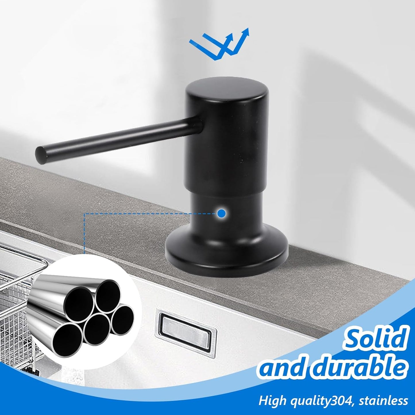 Soap Dispenser for Kitchen Sink Built in Sink Soap Dispenser, Countertop Soap Dispenser with 500ML/18OZ Bottle Refill from Sink Soap Dispenser(Black)