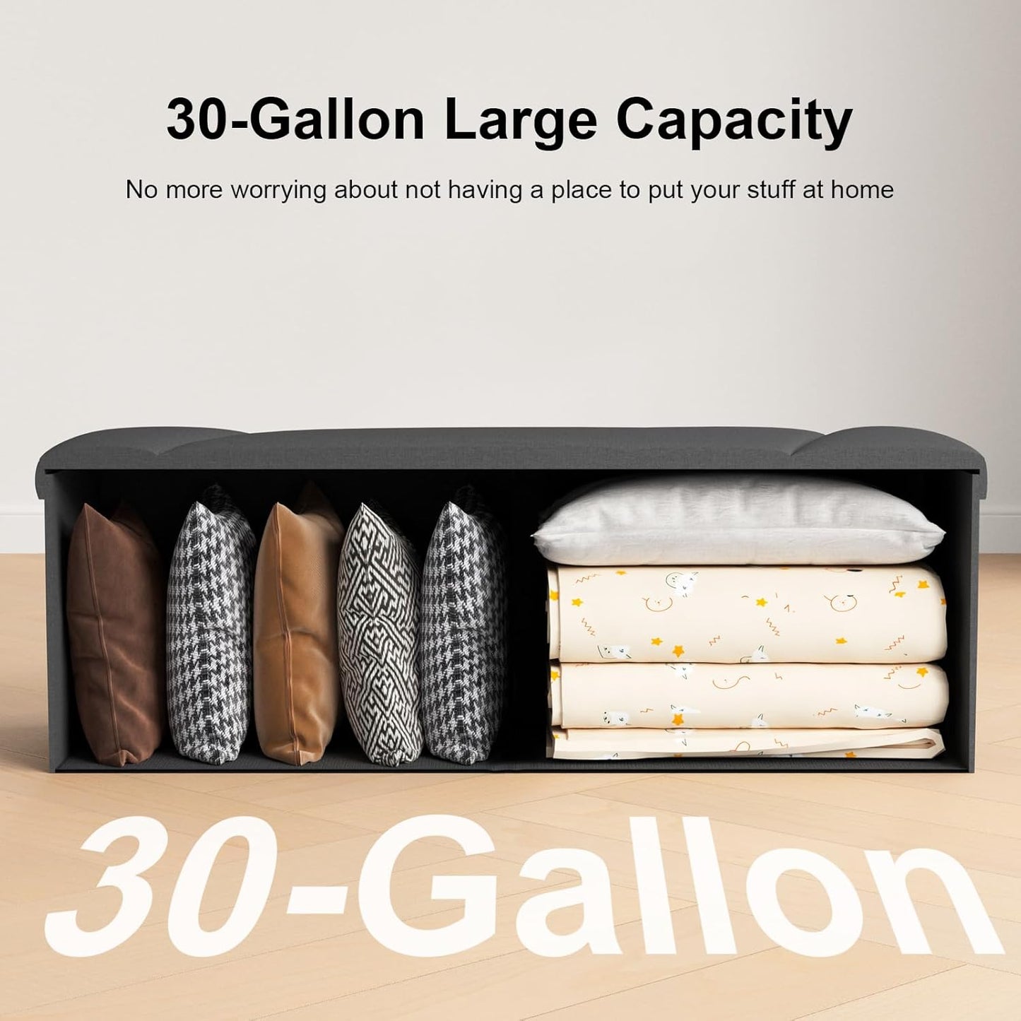 Ottoman with Storage, 43 Inches Folding Storage Ottoman Bench for Bedroom, End of Bed Bench, Entryway and Living Room, 43"x15"x15",Dark Gray