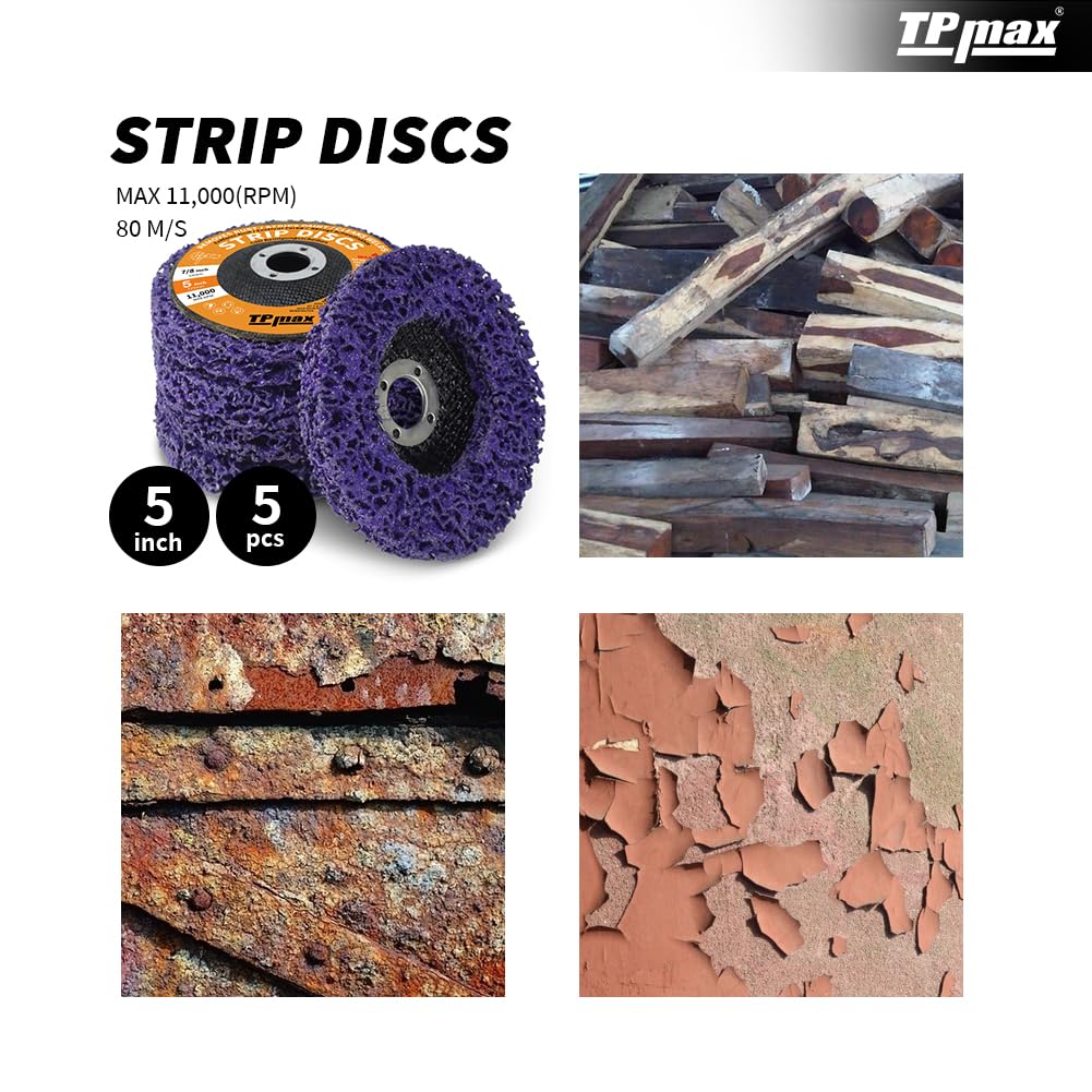 5" x7/8'' Stripping Discs Rust Remover Wheel Remove Paint and Oxidation Poly Strip Wheel Disc Abrasive Angle Grinding Wheel - 5 Pack(Purple)