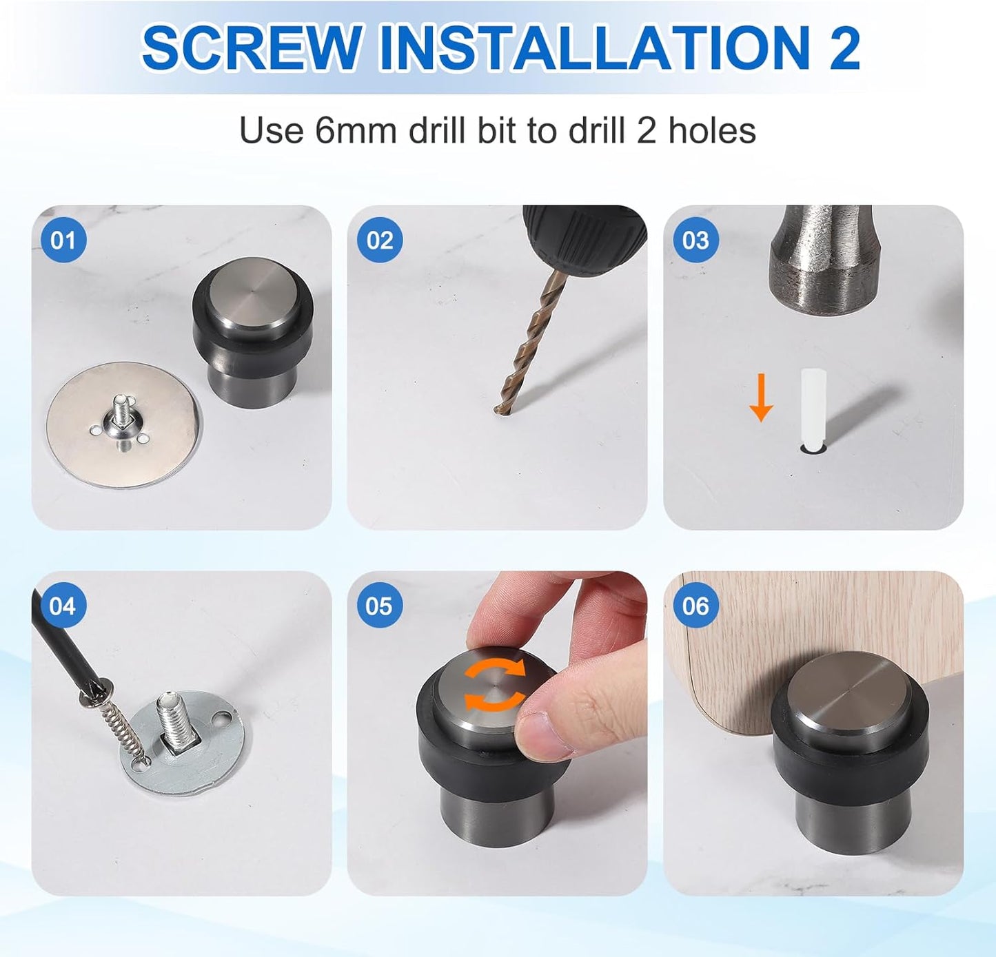 PATIKIL 2Set Round Door Stoppers, 60mm Stainless Steel Door Stop Doorstop Wedge Metal Cylinder Self Adhesive with Screw for Bottom of Door Floor Inside, Bronze