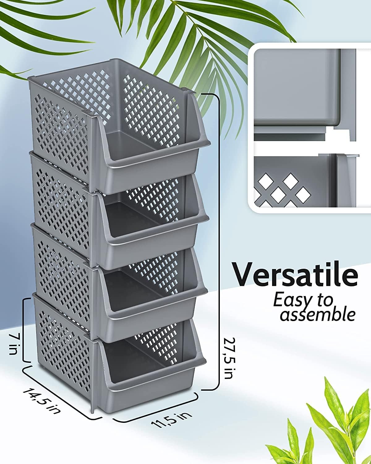 Skywin Plastic Stackable Storage Bins for Pantry - Stackable Bins for Organizing Food, Kitchen, and Bathroom Essentials (Grey - 24 Pack)