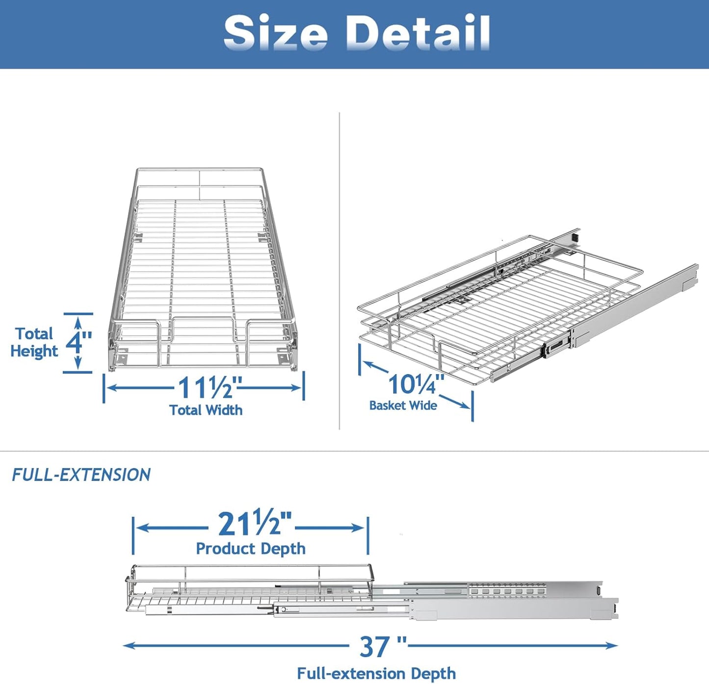 ROOMTEC Pull Out Cabinet Organizer, 1 Tier, Heavy Duty Slide Out Kitchen Cabinet Organizers, Smooth Drawer, Fits 12"+ Cabinets