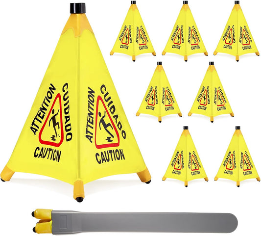 8 Pcs Pop up Wet Floor Sign with Storage Tube 20 Inch Wet Safety Signs Commercial Caution Safety Cone Pop up Caution Sign for Commercial Stores Grocery Restaurant Restroom Office Use