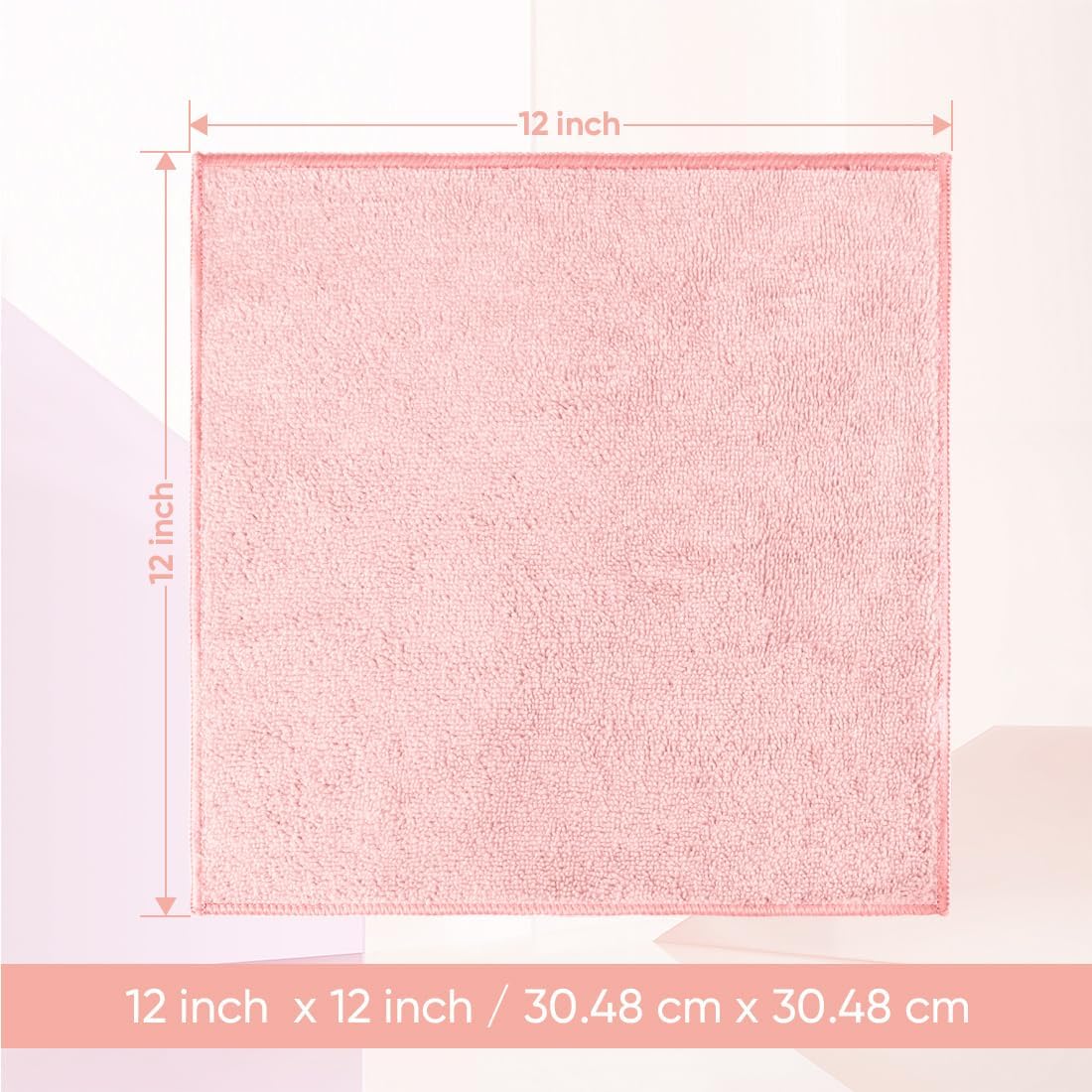 HOMEXCEL Microfiber Washcloths 12 Pack, Highly Absorbent and Soft Face Towel, Multi-Purpose Wash Cloths for Bathroom, Gym, Hotel, Spa and Kitchen, Multicolor 12x12 Inch, Pink