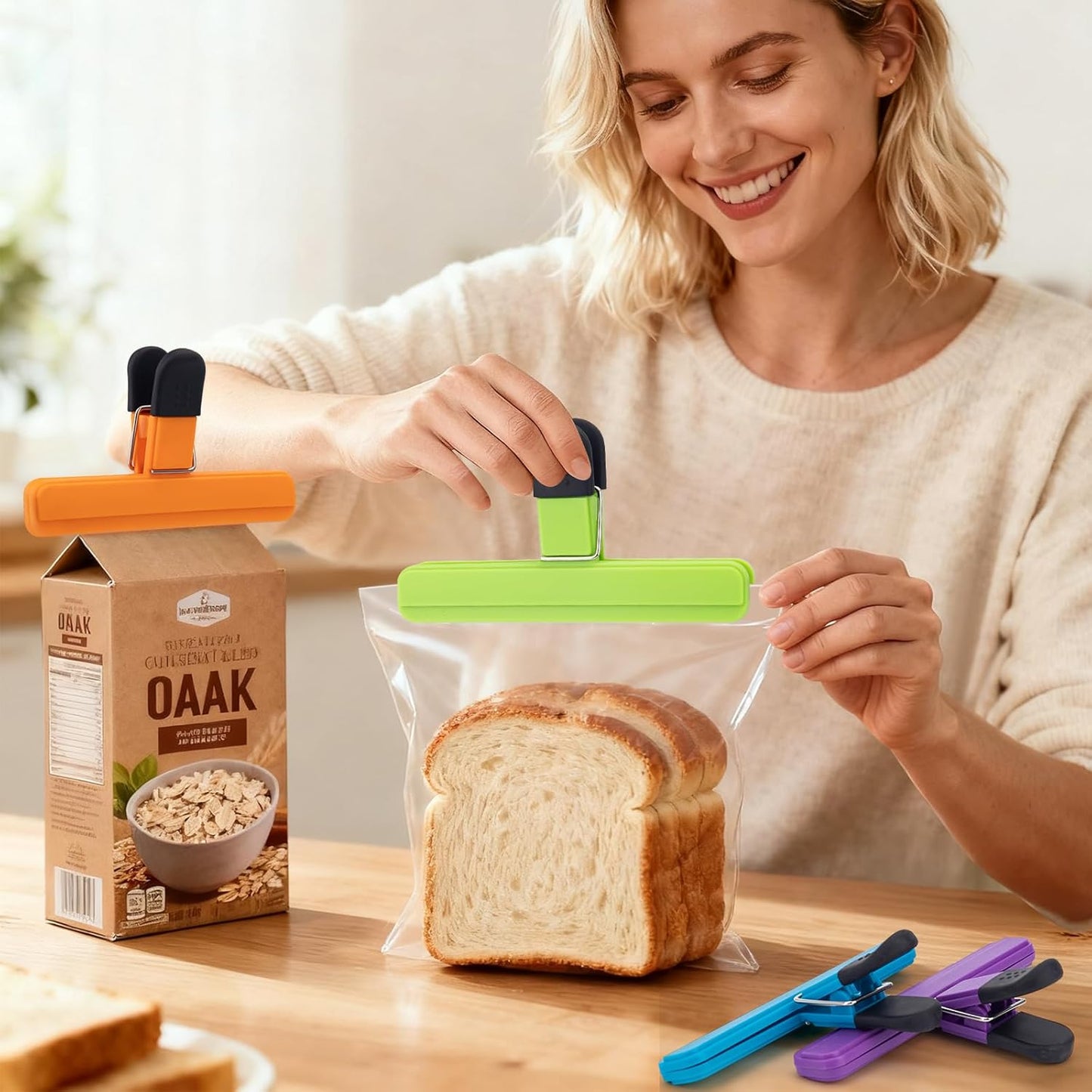 OWLKELA Chip Clip, 6 Pack Colors Wide Open Bag Clips for Food Storage, Heavy Duty Seal Grips Plastic Food Clips for Snack, Food Packages (6 inch x 3.4 inch)