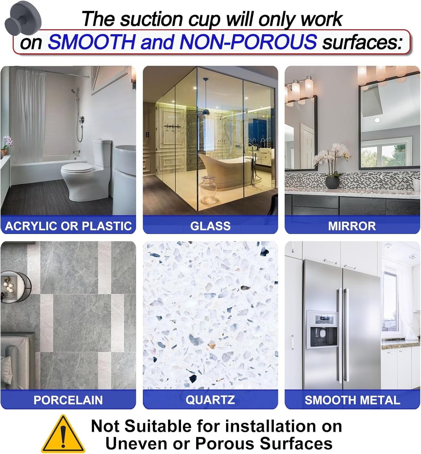 Suction Cup Hooks for Shower, Removable Towel Hooks for Bathroom Window Glass Door Wall, Bath Robe Looafh Hook for Hanging - 2 Pack, Grey