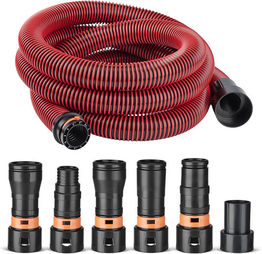 16FT Vacuum Hose Extension with 6 Adapter Attachments,Fits 1-1/4" Vacuum Cleaner Hose,Multi-Size Fittings0.9" to 1-3/4",Universal Shop Vac Accessories (Please Confirm Hose Size Compatibility)