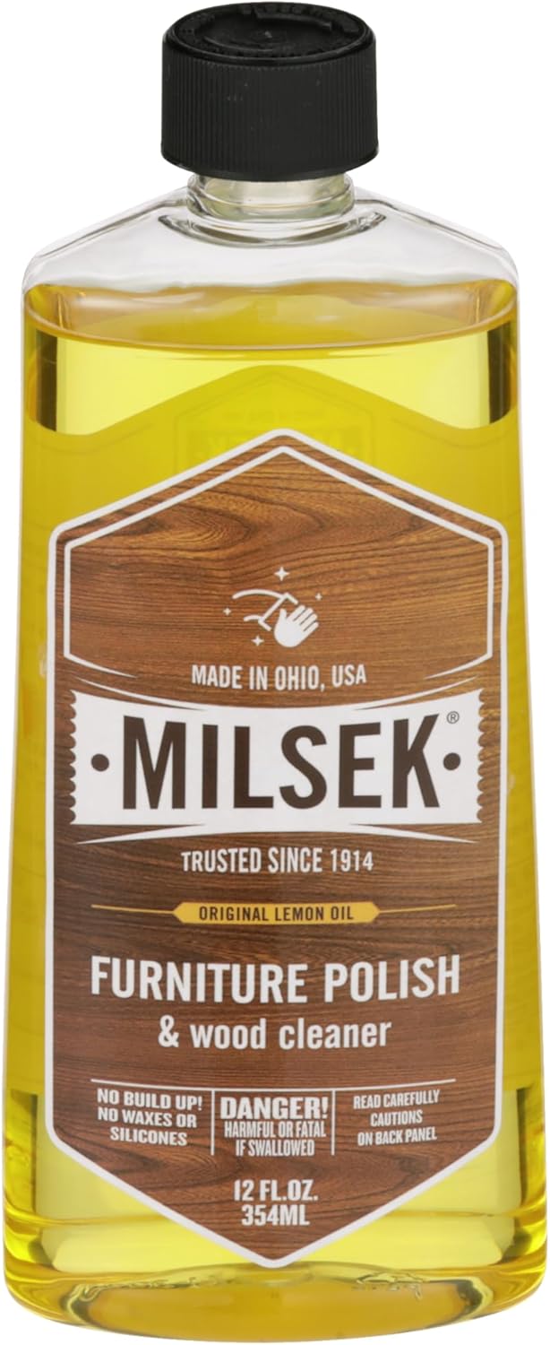 Milsek Furniture Polish and Wood Cleaner with Lemon Oil - Multipurpose Solution for Home Improvement from Hardwood Floors to Kitchen Cabinets - 12 Fl Oz (Pack of 1)