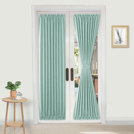 DWCN French Door Curtains – Rod Pocket Thermal Blackout Curtain for Window/Patio Doors/Doorways/Classroom/Kitchen for Privacy, 36W by 72L Inches, 1 Panel with Tieback, Mint Green