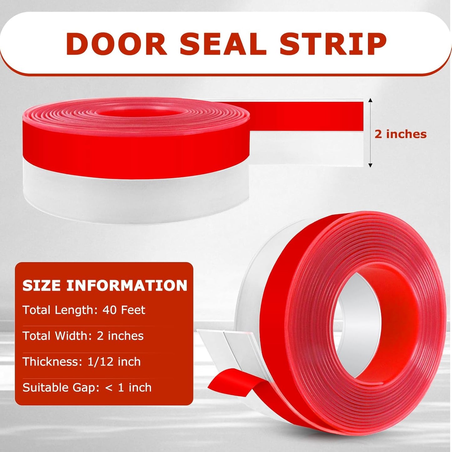 Weather Stripping Self Adhesive Door Draft Stopper Flexible Shower Door Bottom Seal Silicone Seal Strip for Sliding Glass Windows Side Gaps (Transparent, 2 Inch Wide x 40 Feet Long)