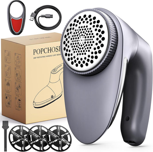 POPCHOSE Fabric Shaver for Clothing, Electric Lint Remover Sweater Shaver to Remove Pilling, Depiller for Clothes, Furniture, Couch, Fuzz with 6-Leaf Blades Extra, Electrostatic Brush