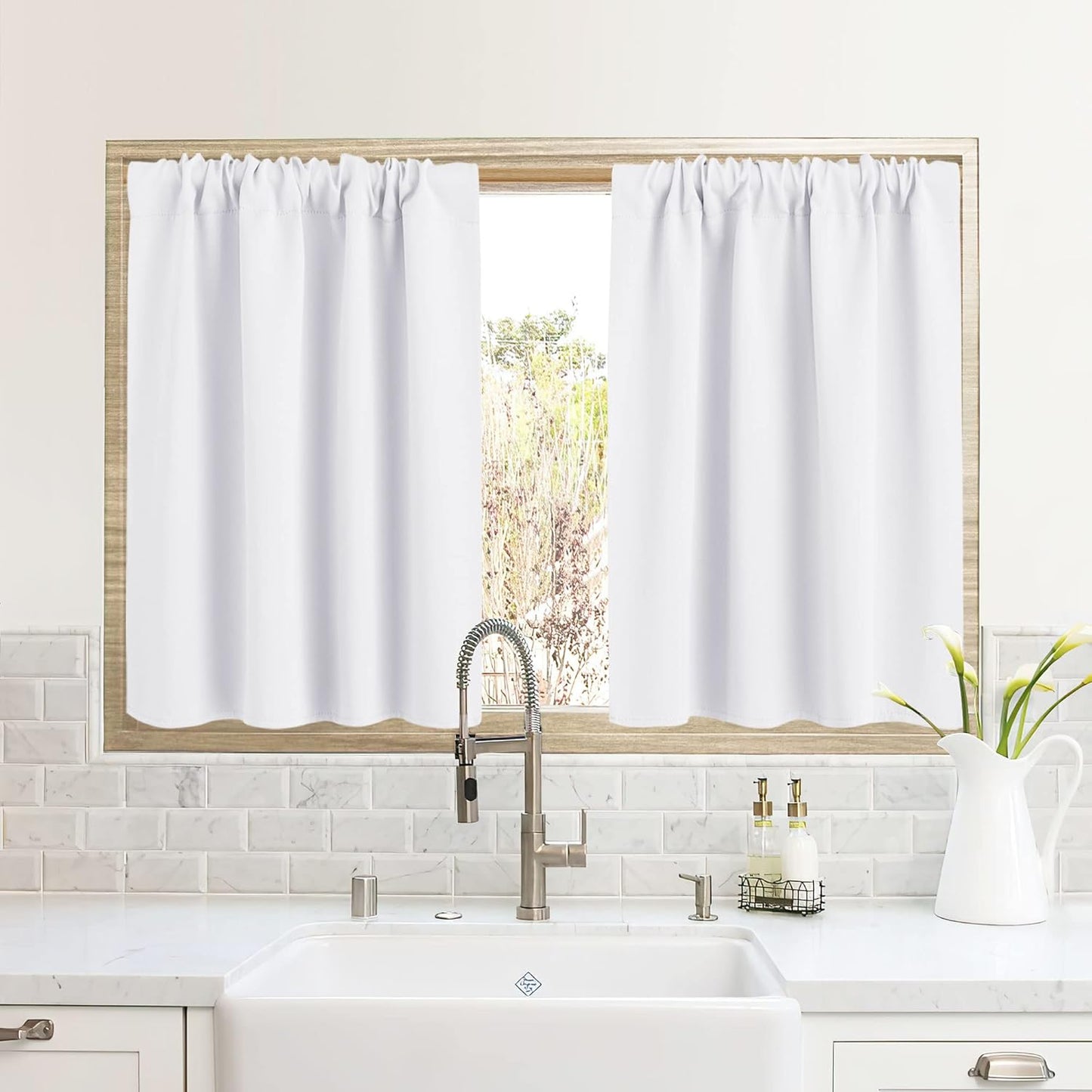 RYB HOME RV Camper Door Window Curtains -Blackout Privacy Curtains & Drapes for Bathroom Bedroom Kitchen Portable Travel Trailer Small Window Decor, W 34 x L 24, Pure White, 2 Panels