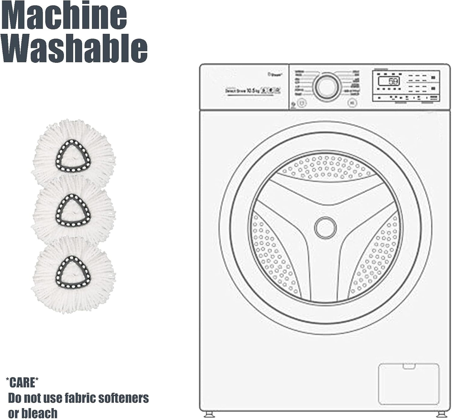 Mop Replace Head [ 3 Pack ] Mop Refills Compatible with Triangle Spin Mop, Made of Microfiber, Deep Cleaning Machine Washable and Easy-to-Replace