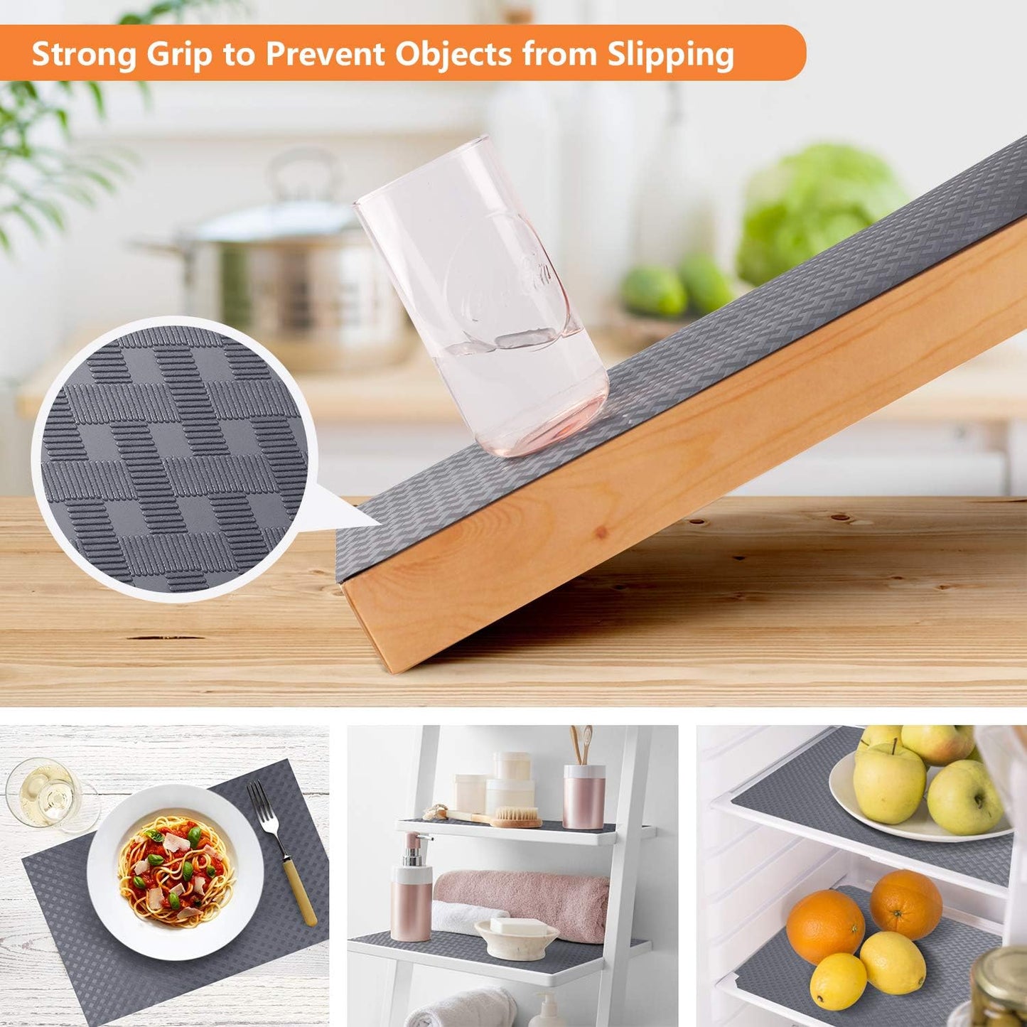 Shelf Liners for Kitchen Cabinets Refrigerator Liners Waterproof & Oil-Proof Kitchen Cupboard Liner Non-Slip Drawer Mats EVA Material Non Adhesive Fridge Liner for Shelves - Gray 17.5 x 393.7 inches