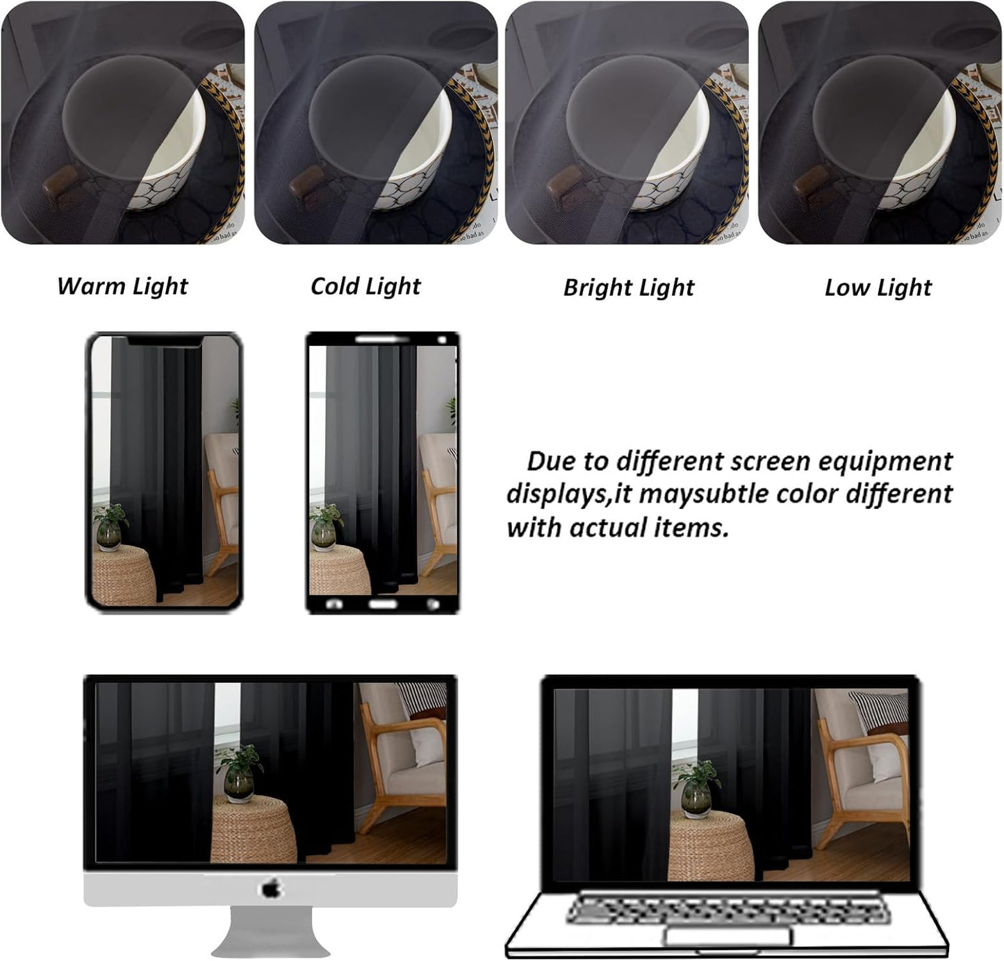 Chyhomenyc Black Sheer Curtains 84 Inches Long 2 Panels, Light Filtering Black Curtains for Living Room, Soft Gentle Voile Rod Pocket Bedroom Window Drapes, 59Wx84L Inch, 2PCS