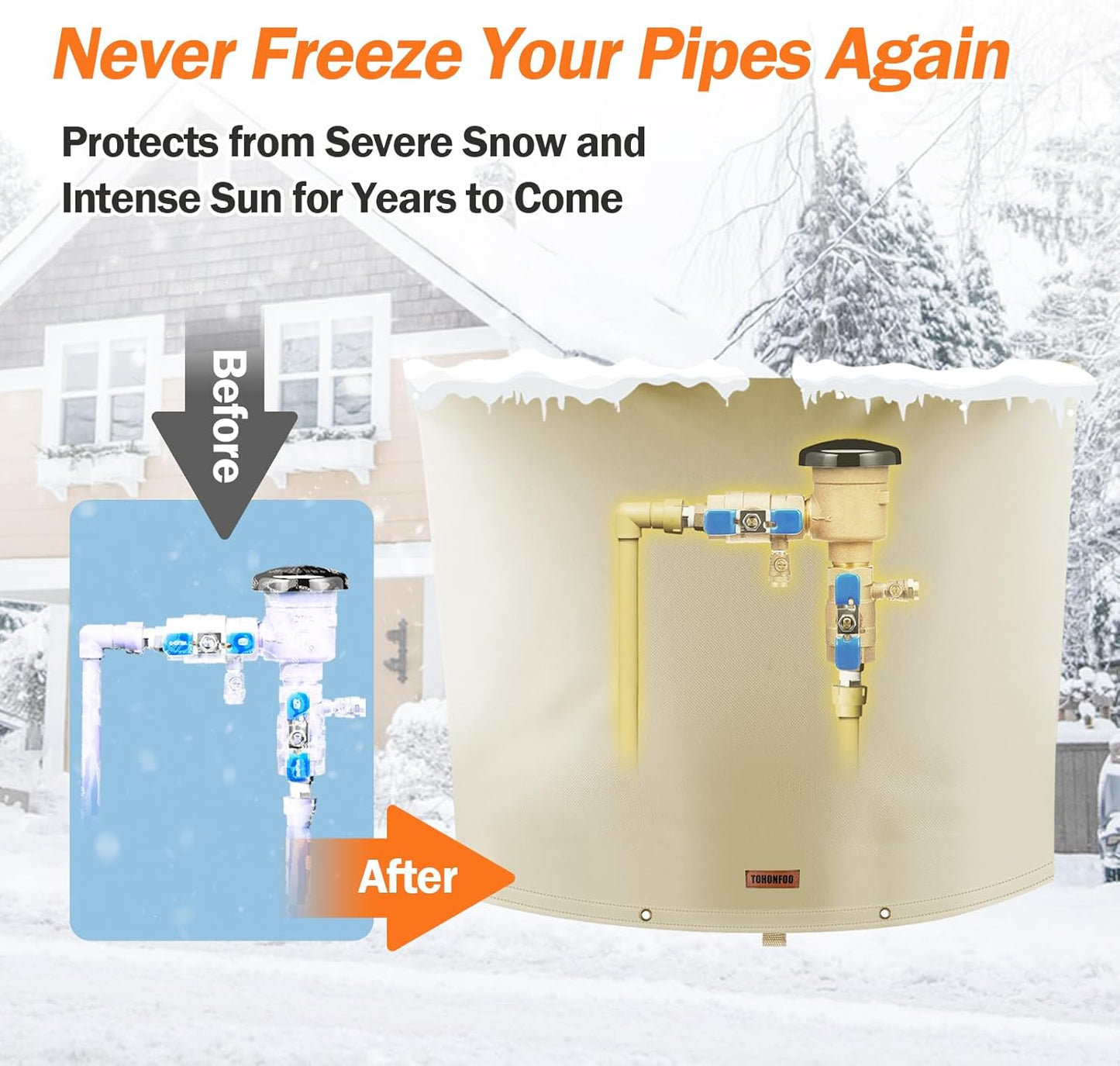 Backflow Preventer Pipe Insulation Cover (5°F) - Irrigation Sprinkler Valve Insulated Pouch - Water Well Pump Cover - Sturdy 5 Layers for Winter Freeze Protection, 24" W x 18" H, Beige