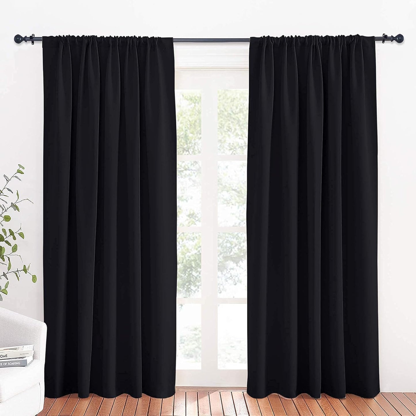 RYB HOME Large Curtains for Living Room 84 inches Length, Blackout Privacy Room Divider Curtains for Doorway Closet Basement Patio Door Bay Window, W 70 x L 84, Black, 2 Panels