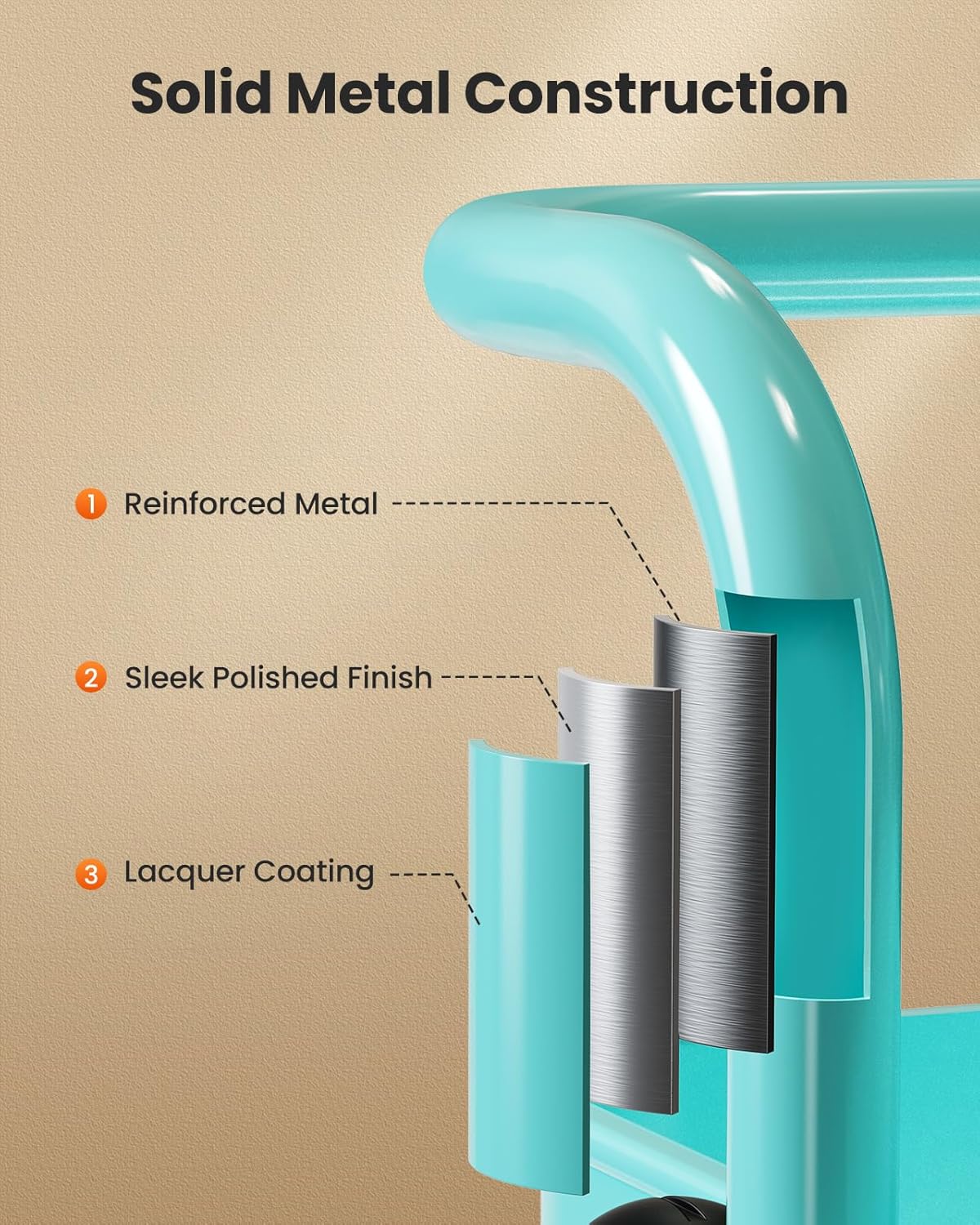 Pipishell 3 Tier Mesh Utility Cart, Rolling Metal Organization Cart with Handle and Lockable Wheels, Multifunctional Storage Shelves for Kitchen Living Room Office Turquoise