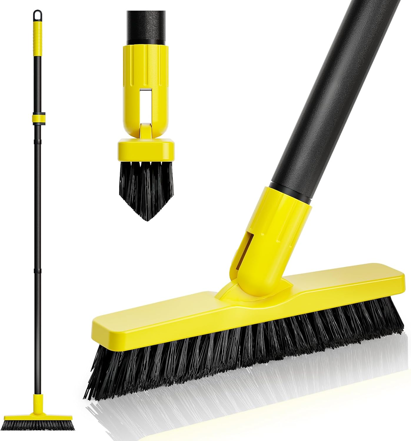 Grout Brush with Long Adjustable Handle - Telescopic, Rotation Tile Grout Cleaning Tool, V-Shape Shower Scrubber Cleaner Stiff Bristle for Cleaning Bathrooms Tile Floors, Baseboards and Corners - 59in