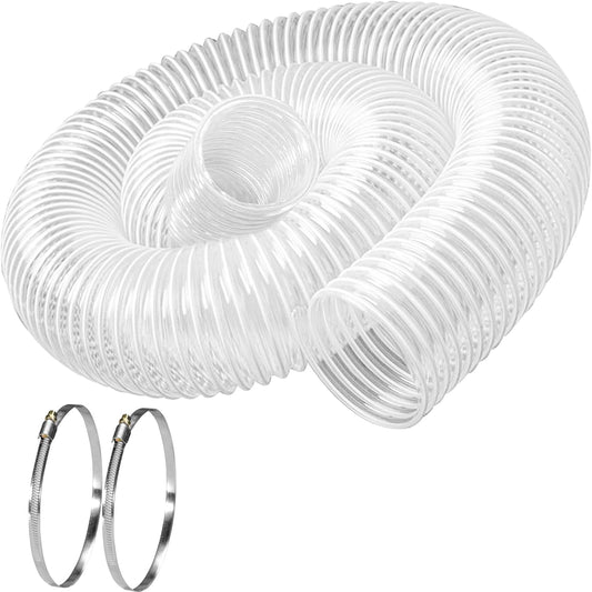 5" x 10' PVC Dust Collection Hose, Flexible Heavy PVC Fume Collection Hose with Carbon Steel Wire Coil, Puncture Resistant Clear PVC Fume Collection Hose for Dust Collectors
