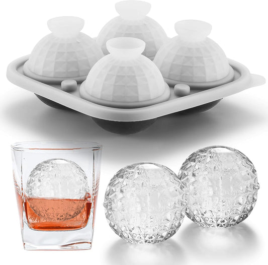 Nax Caki 3D Ball Crystal Ice Cube Tray, Large Ball Silicone Fun Shapes Whiskey Ice Mold with Funnel for Cocktails, Bourbon,Brandy, Whiskey Gifts for Men Black