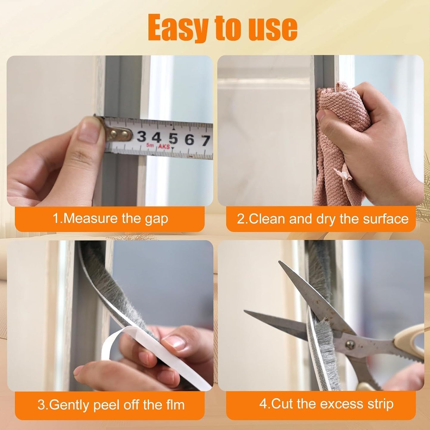 69FT Brush Weather Stripping, Neat Pile Self Adhesive Seal Strip for Windows and Door, Weatherstrip for Soundproofing, Windproof, Dustproof, Stronger Stickiness, 0.35'' Wide x 0.2'' Thick, Grey