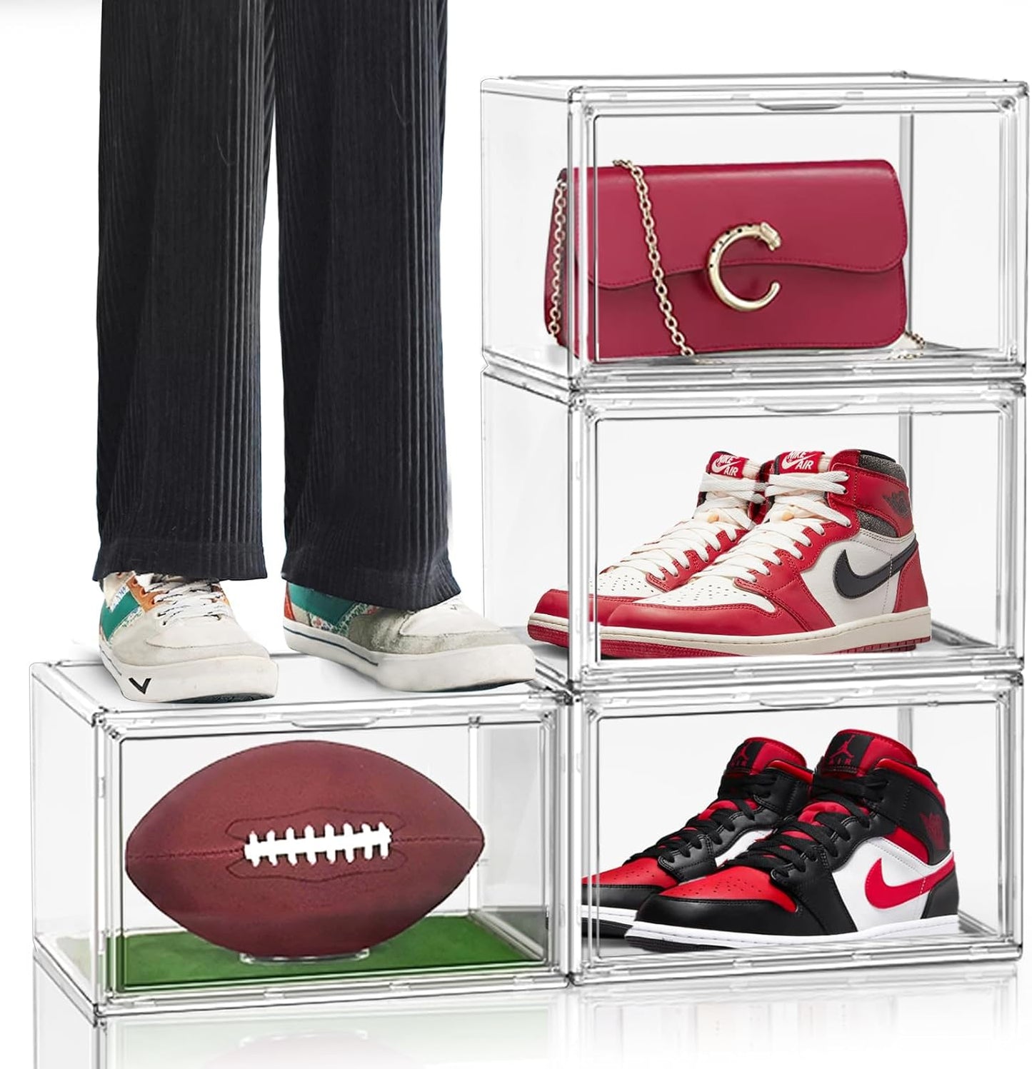 4 Pack Acrylic Shoe Boxes Sneaker Storage for Sneakerheads Clear Plastic Stackable Boot Shoe Collectibles Display Case, Size 13