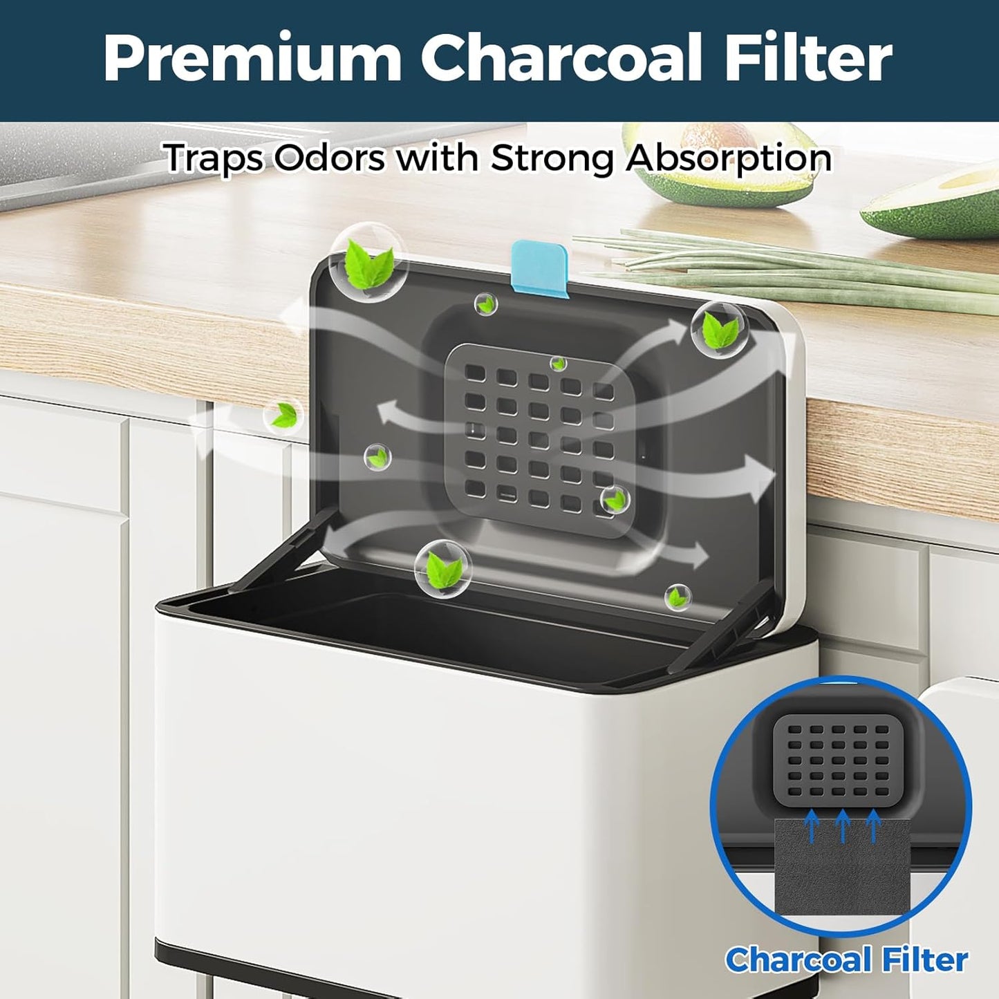 Stainless Steel Hanging Trash Can with Lid and Inner Bucket, 1 Gallon Kitchen Compost Bin for Counter Top, Under Sink or Wall Mount, Small Garbage Can for Cupboard/Bathroom/Bedroom/RV, White