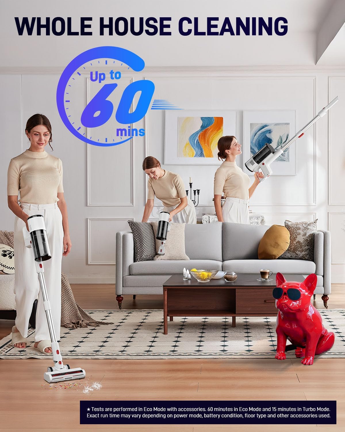 Vacuum Cleaners for Home, Cordless Vacuum Cleaners, 550W 45KPA Stick Handheld Vacuum with Rechargeable Battery, Up to 60 Mins Runtime Household Vac, for Carpet, Hardwood, Pet Hair (White)