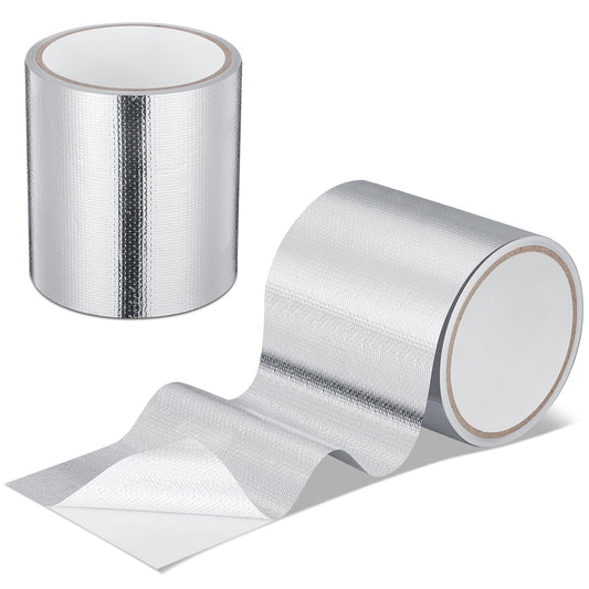 Zonon 2 Rolls Aluminum Foil Tape Heat Shield Tape Barrier Adhesive Reflective Fiberglass Thermal Insulation Reflective Material High Temp Protection(Silver,4 Inch X 16.4 ft)