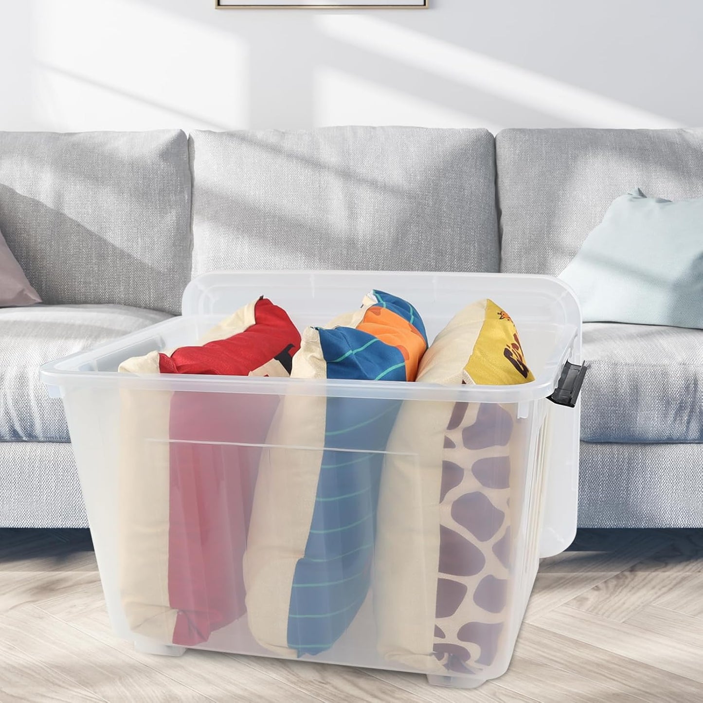 4-Pack 42 L Clear Plastic Storage Container Bin with Lids and Latch Buckle, Clear Storage Latch Box/Bin with Wheels