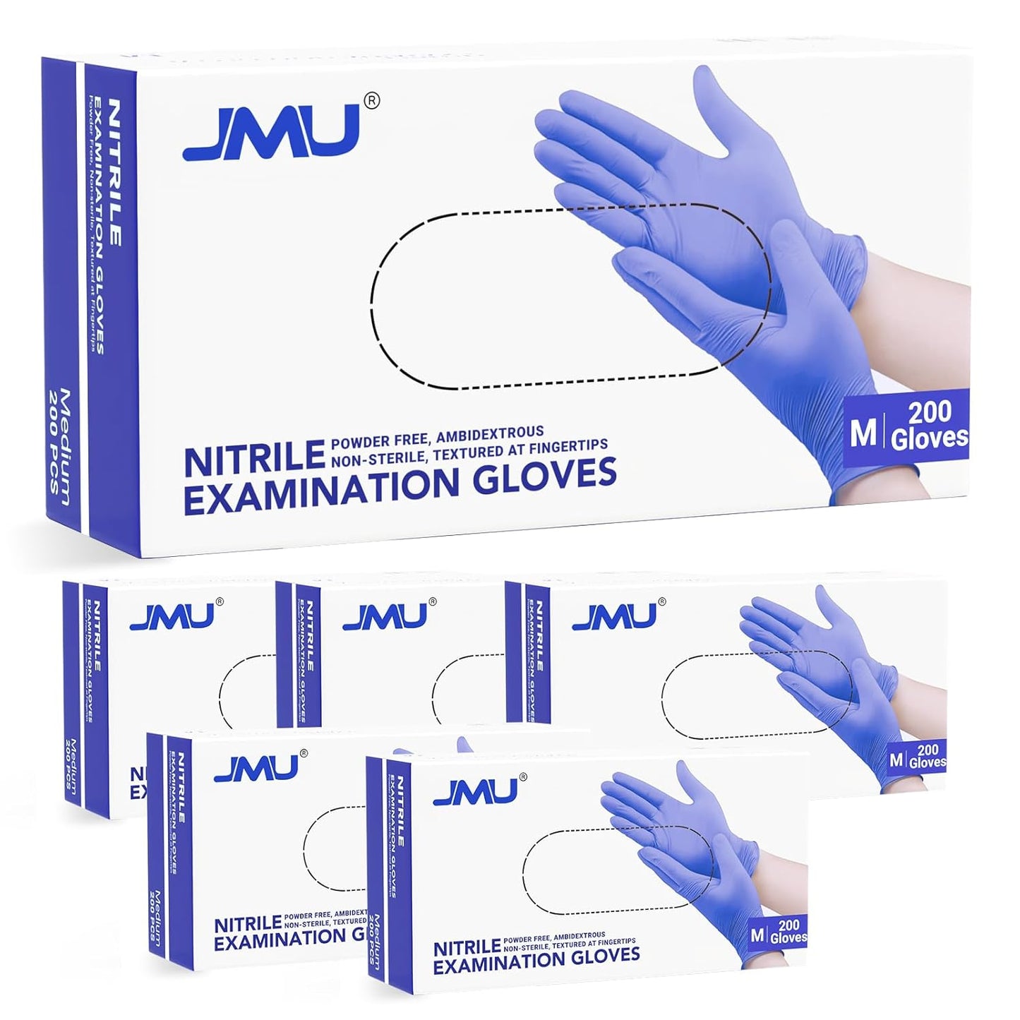 JMU Nitrile Gloves Case Medium, 1200 Count, Gloves Disposable Latex Free Bulk, 3.5 Mil, Violet Blue