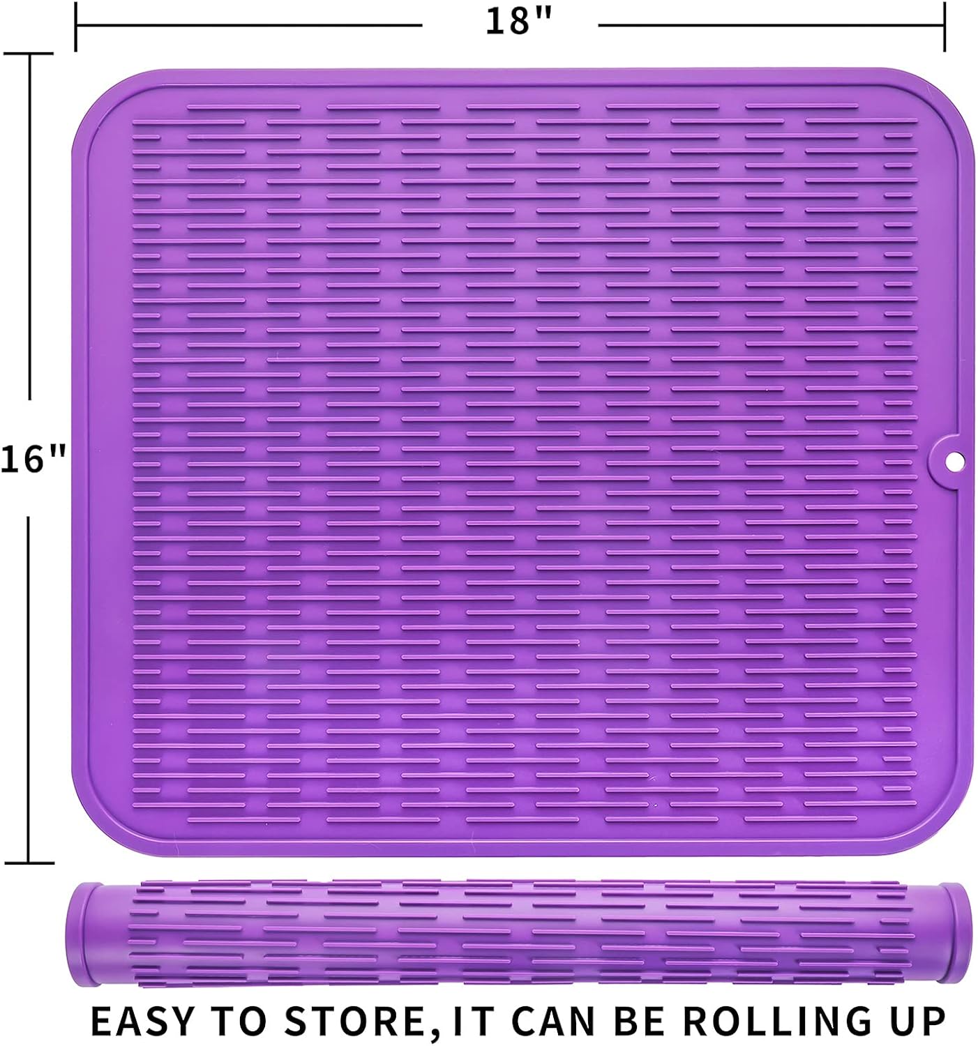 Silicone Dish Drying Mat for Multiple Usage,Easy clean,Eco-friendly,Heat-resistant Silicone Mat for Kitchen Counter or Sink,Refrigerator or Drawer Liner Purple XL 18 inches x 16 inches