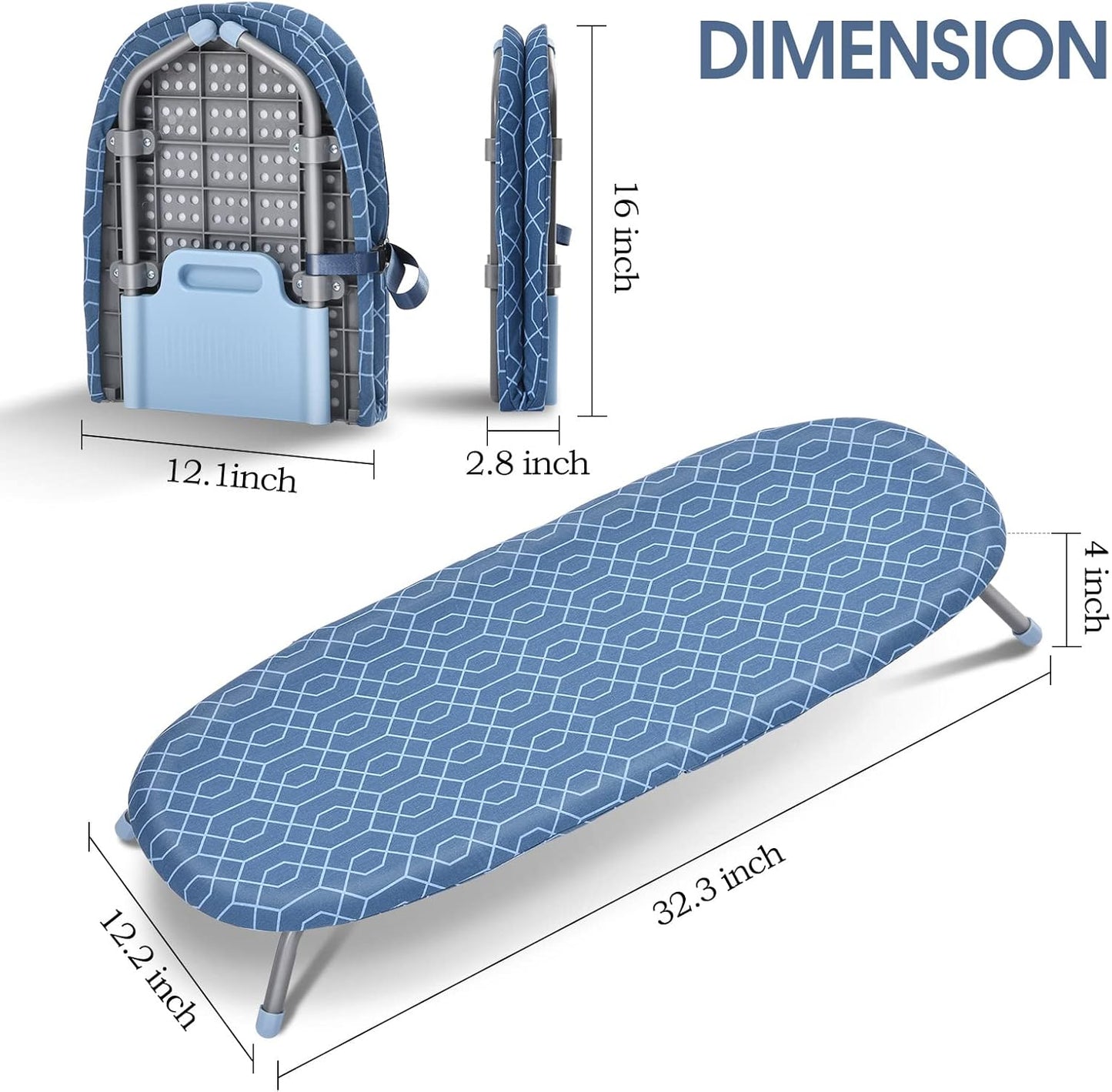 APEXCHASER Foldable Ironing Board, Tabletop Small Ironing Board with Heat Resistant Ironing Covers, Portable Folding Mini Iron Board with Non-Slip Feet for Home, Laundry Rooms, Dorms, Travel Use