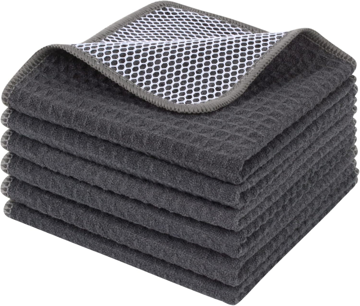 KinHwa Kitchen Washcloths for Dishes Absorbent Microfiber Dish Cloths Quick Dry Dish Rags with Poly Scour Scrub Side Ideal for Kitchen Cleaning (Grag-B, 12inchx12inch 6 Pack)