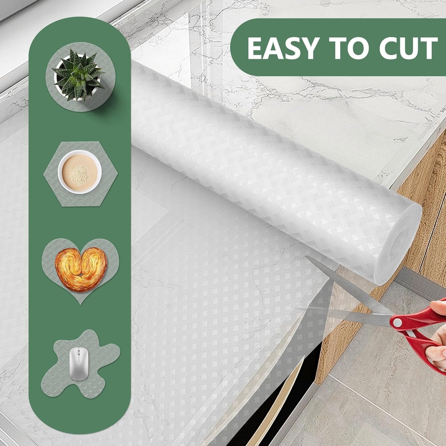 Shelf Liners, Non-Adhesive Drawer Liner, Waterproof & Oil-Proof Kitchen Cabinet Cupboard Liner Plastic EVA Material BPA Free Fridge Liner Mats Paper Protector for Shelves (Clear/12in x 60in)