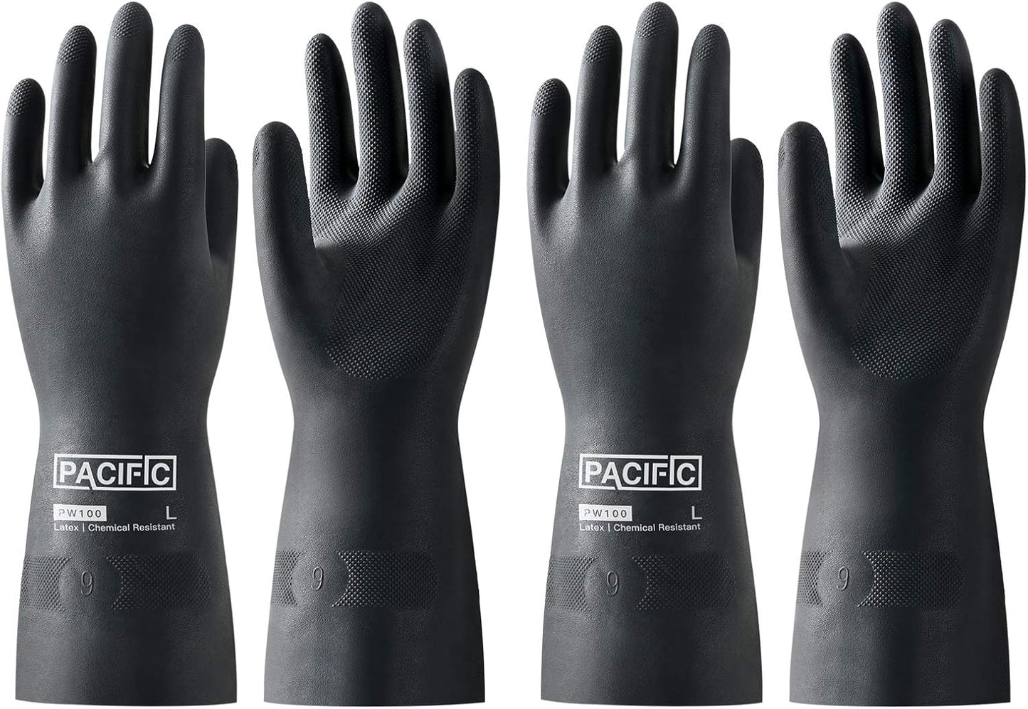 PACIFIC PPE 2 Pairs Chemical Resistant Gloves, Heavy Duty Industrial Rubber Gloves, Resist Acid, Alkali and Oil, 12.6", Large